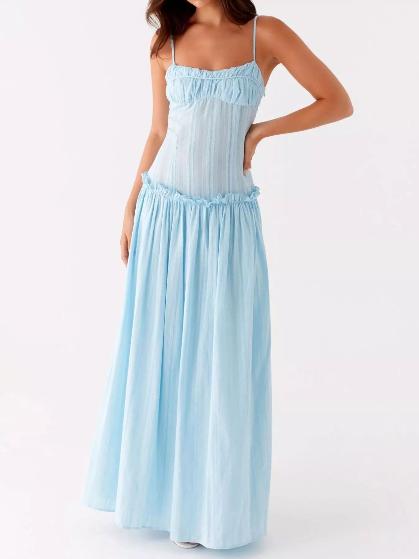 Frill Spaghetti Strap Maxi Dress - MAD RUFFI