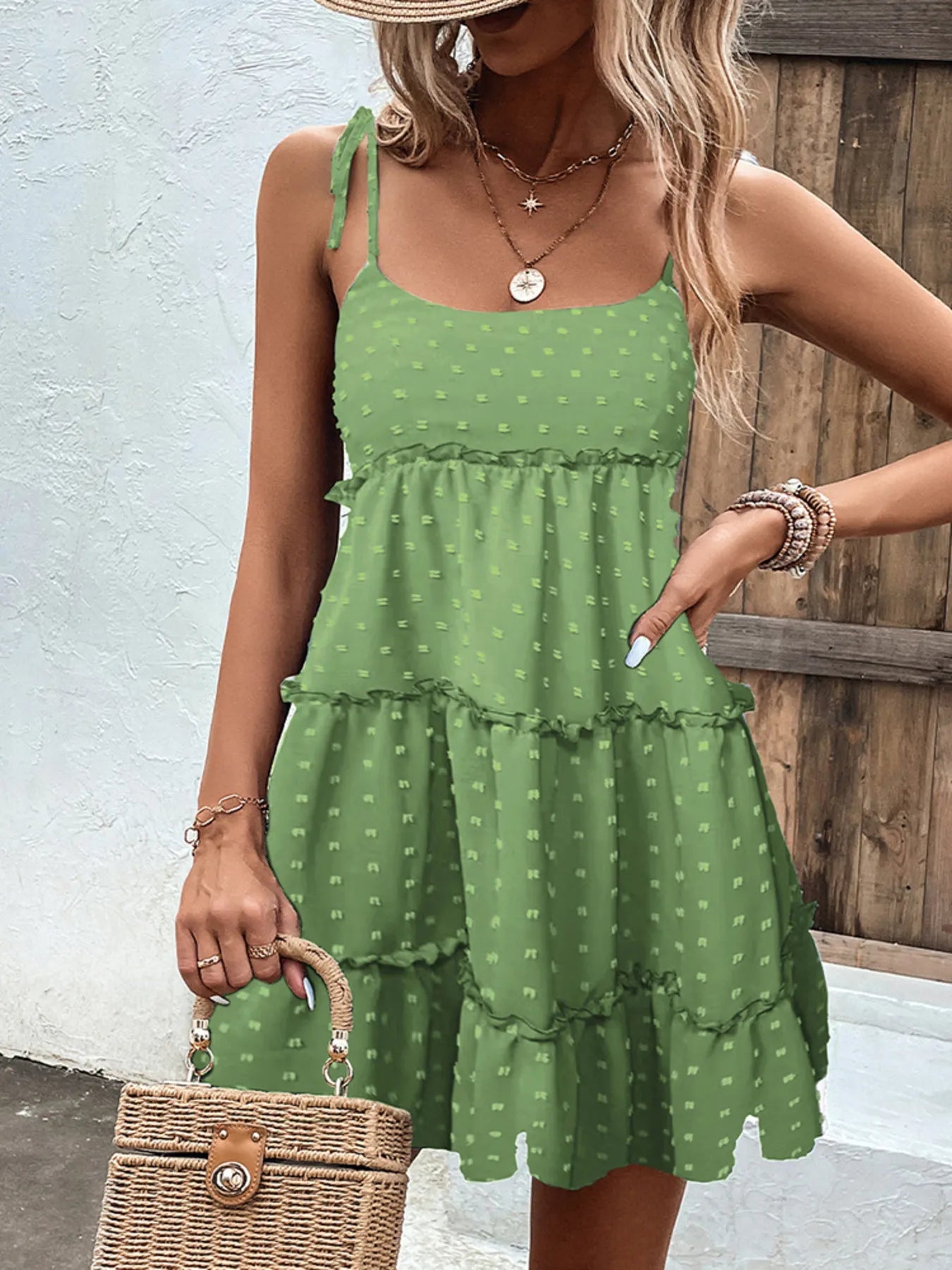 Frill Tiered Swiss Dot Cami Dress - MAD RUFFI