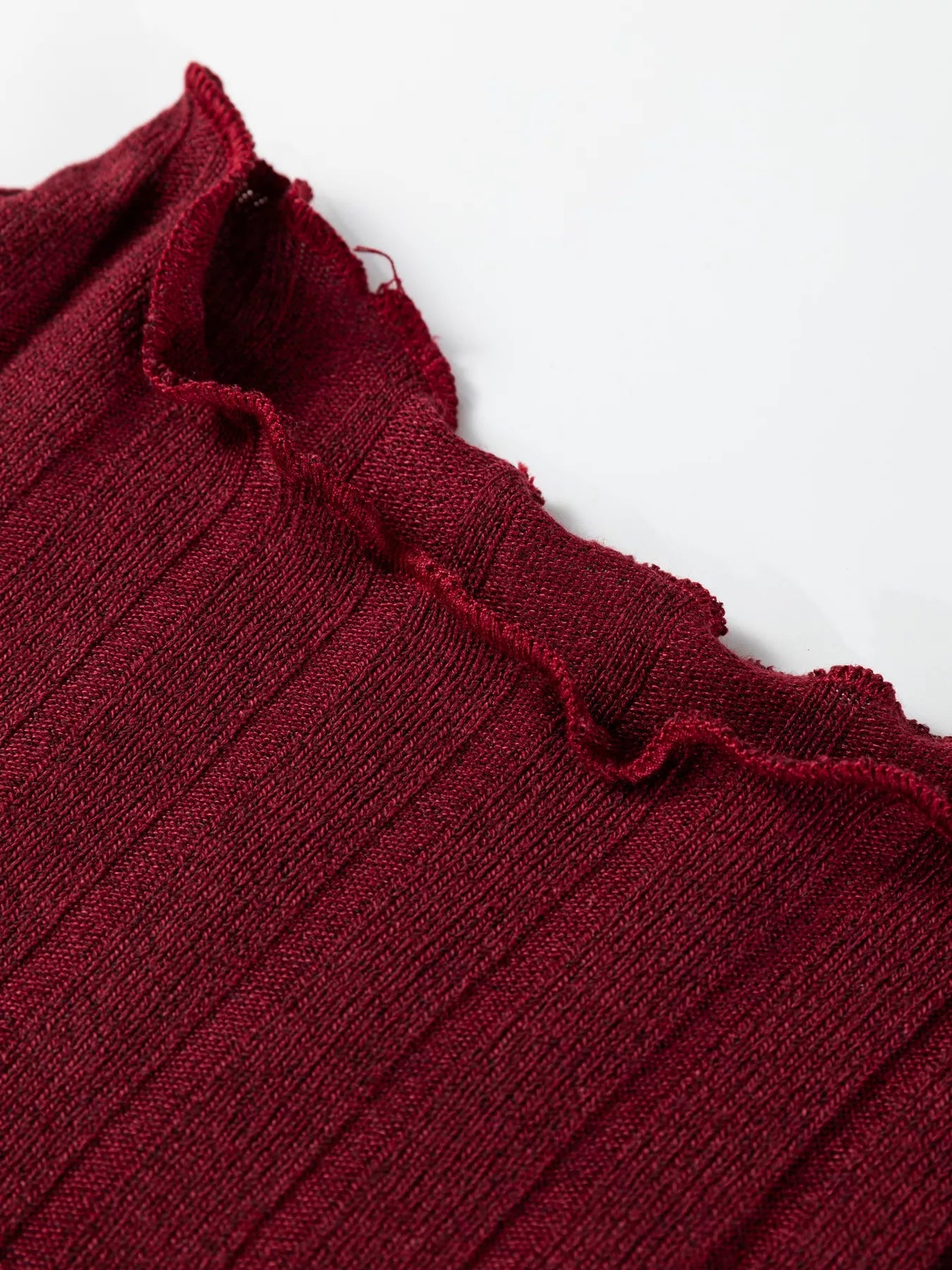 Frilled Neck Ribbed Knit Patchwork Long Sleeve Mini Dress - MAD RUFFI