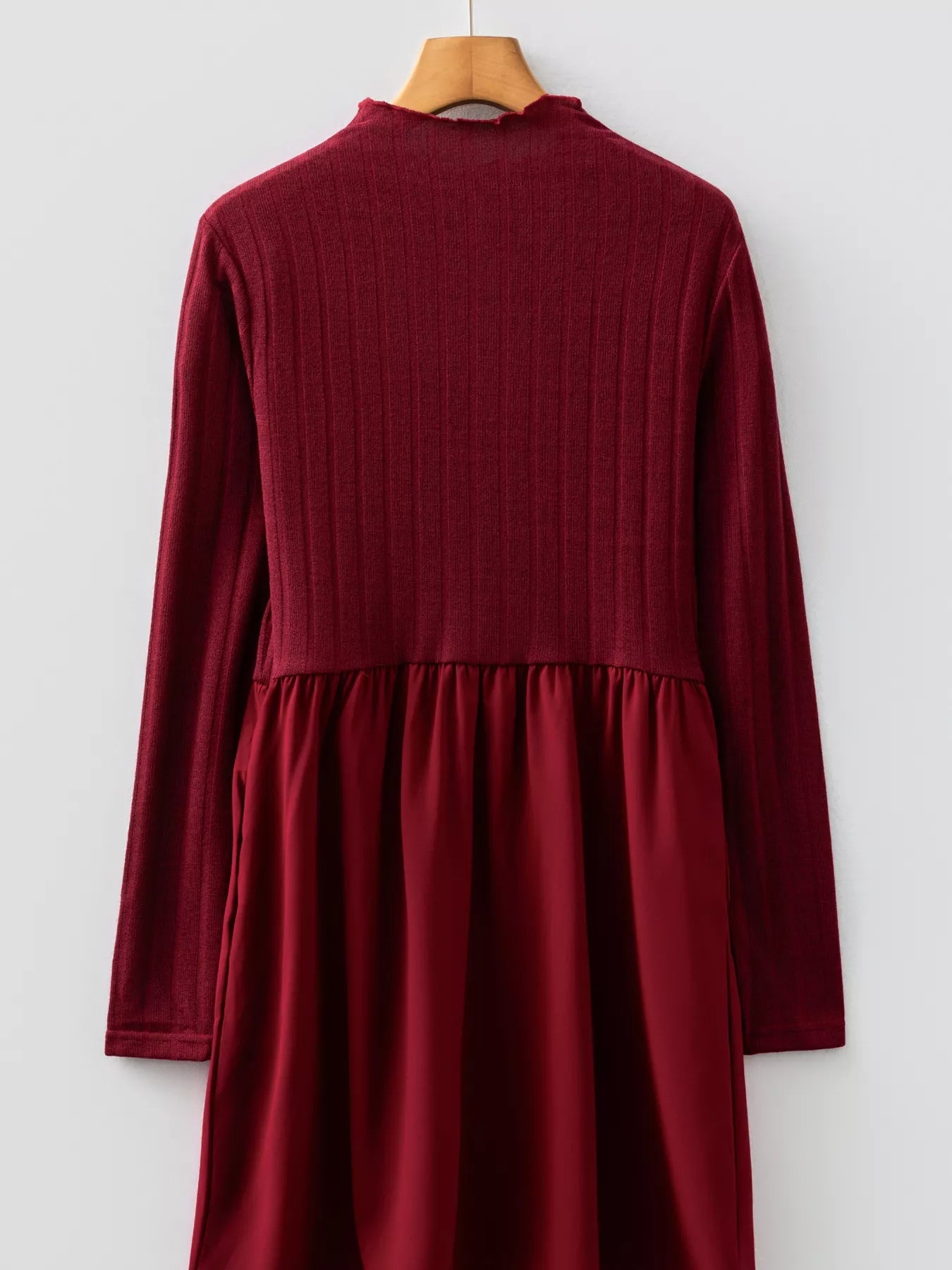 Frilled Neck Ribbed Knit Patchwork Long Sleeve Mini Dress - MAD RUFFI