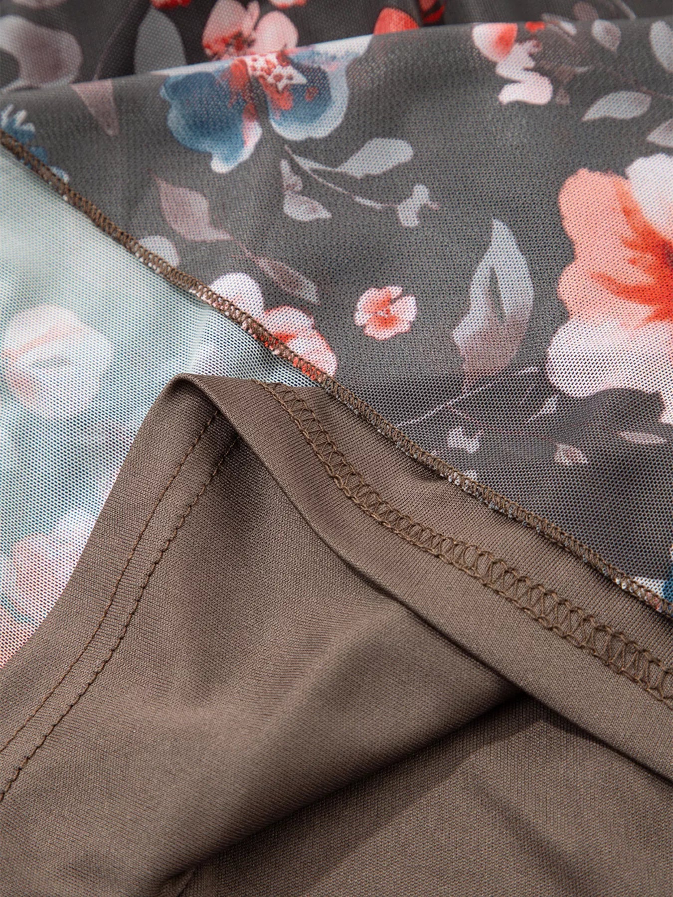 Frilly Smocked Bodice Floral Mesh Long Sleeve Mini Dress - MAD RUFFI