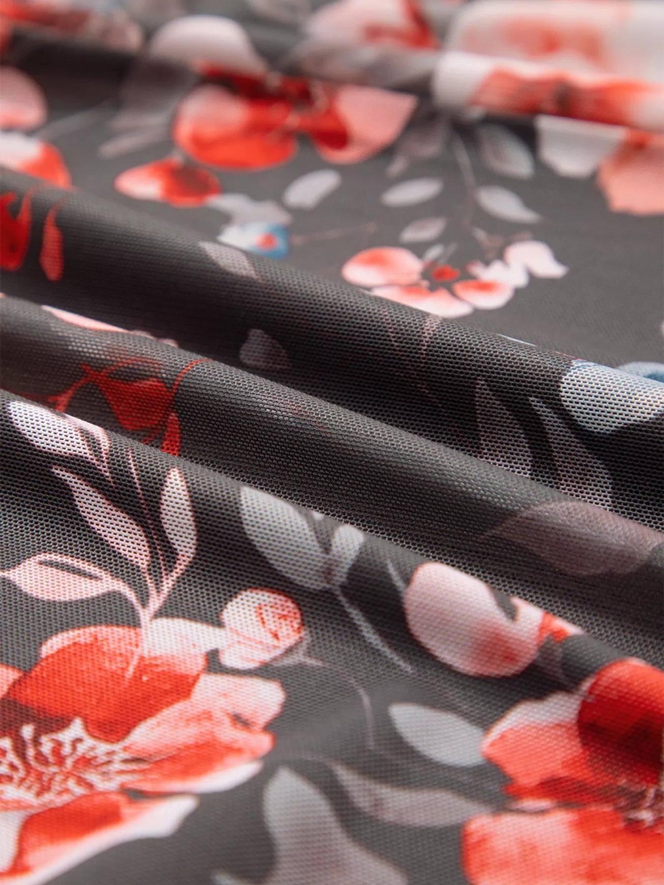 Frilly Smocked Bodice Floral Mesh Long Sleeve Mini Dress - MAD RUFFI