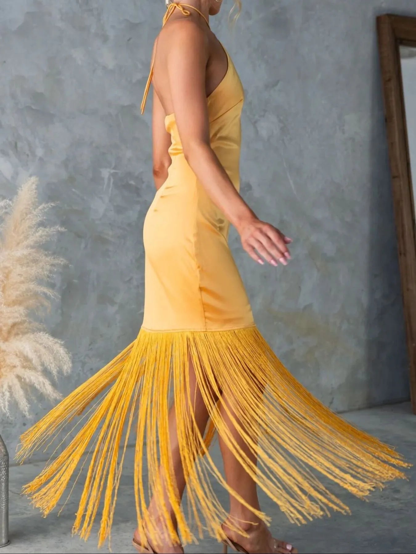 Fringe Halter Neck Dress - MAD RUFFI