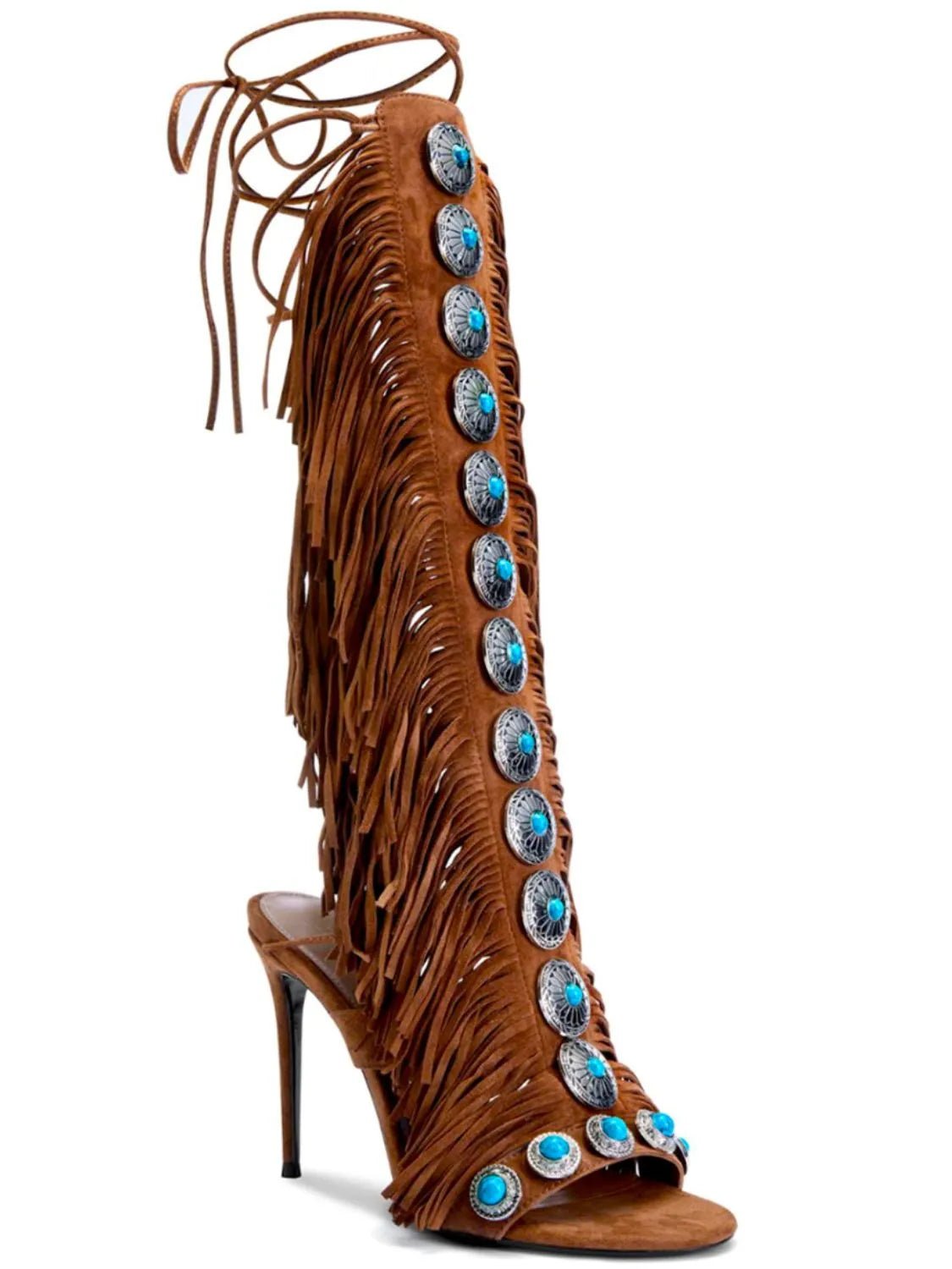 Fringe Lace Up High Heel Sandal - MAD RUFFI
