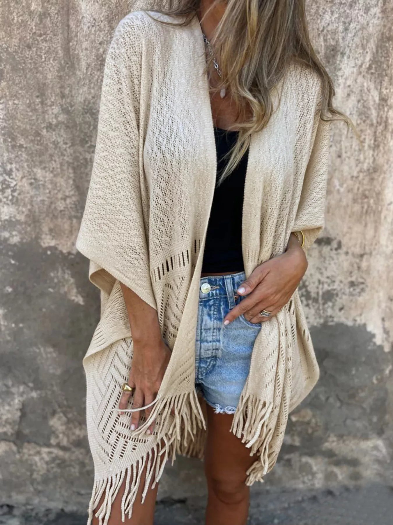 Fringe Open Front Cardigan - MAD RUFFI