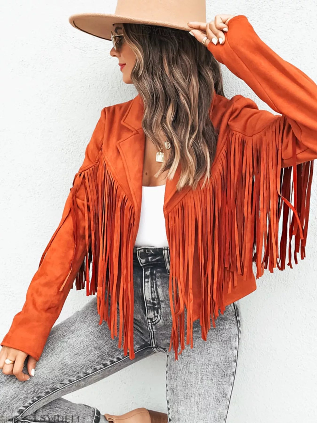 Fringe Open Front Cropped Jacket - MAD RUFFI