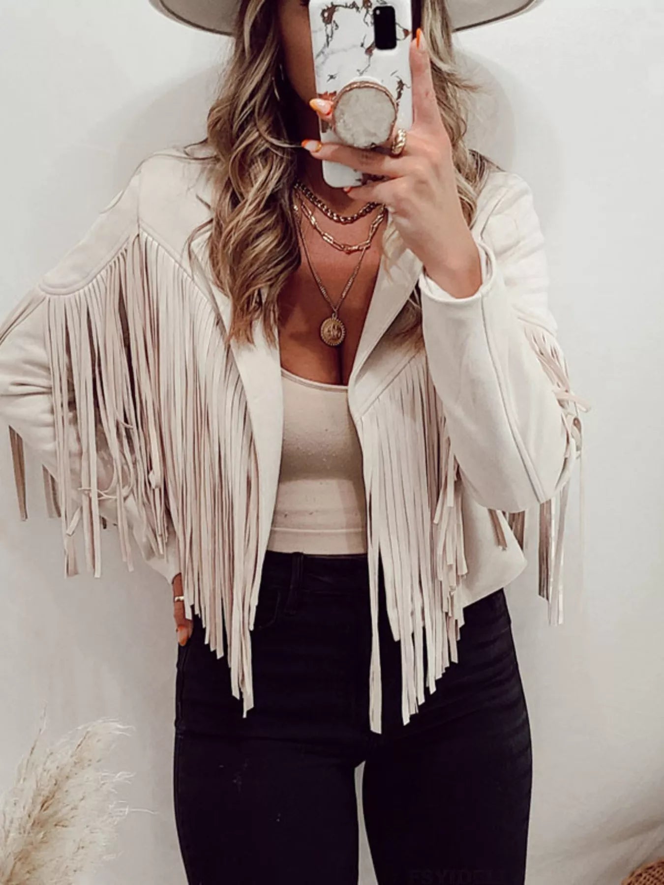Fringe Open Front Cropped Jacket - MAD RUFFI
