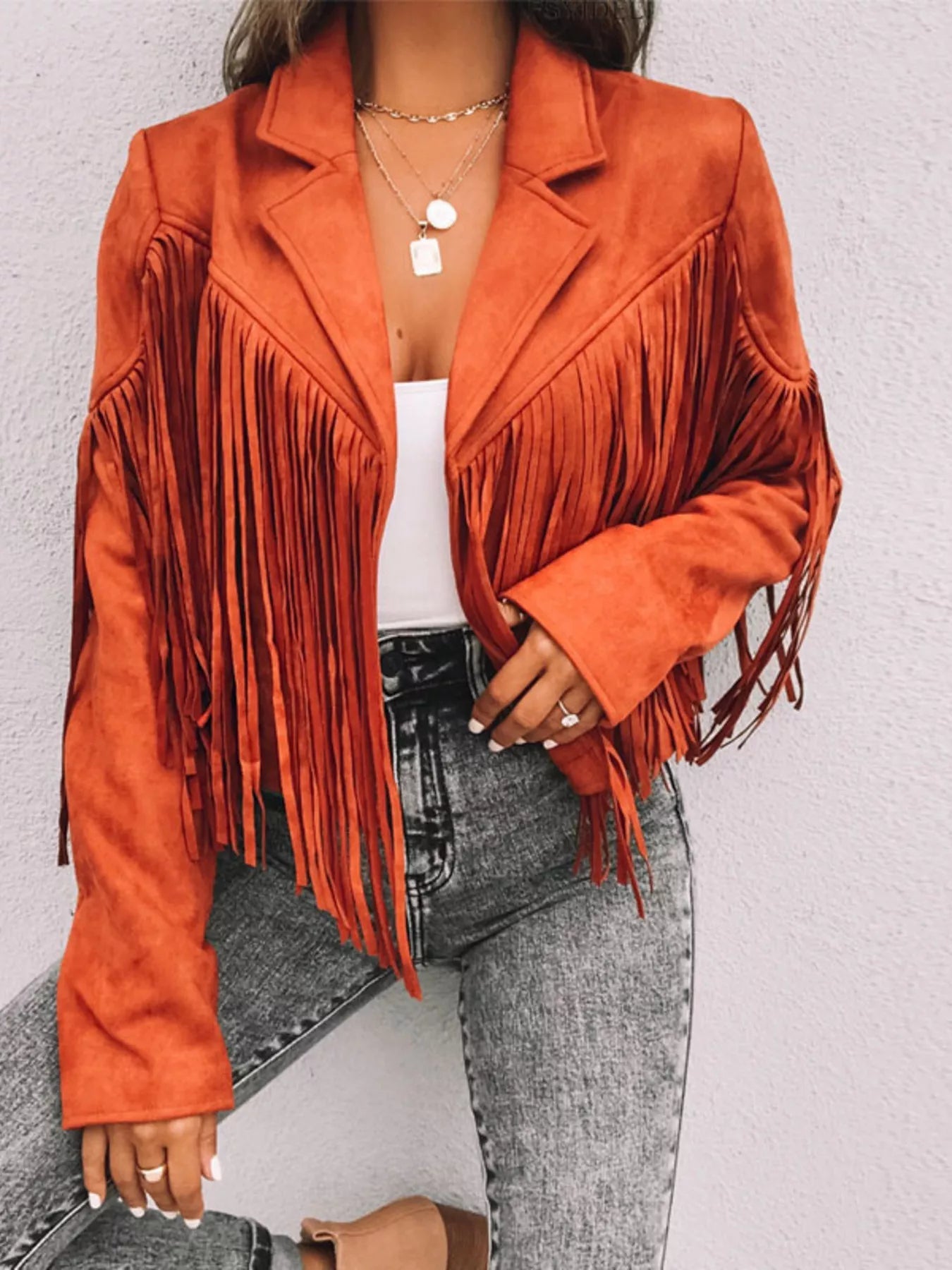 Fringe Open Front Cropped Jacket - MAD RUFFI