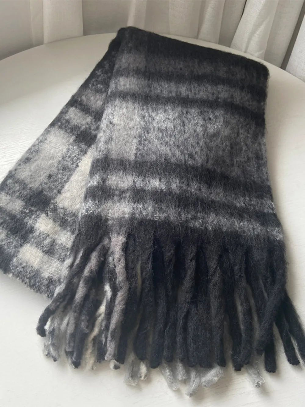 Fringe Plaid Polyester Scarf - MAD RUFFI
