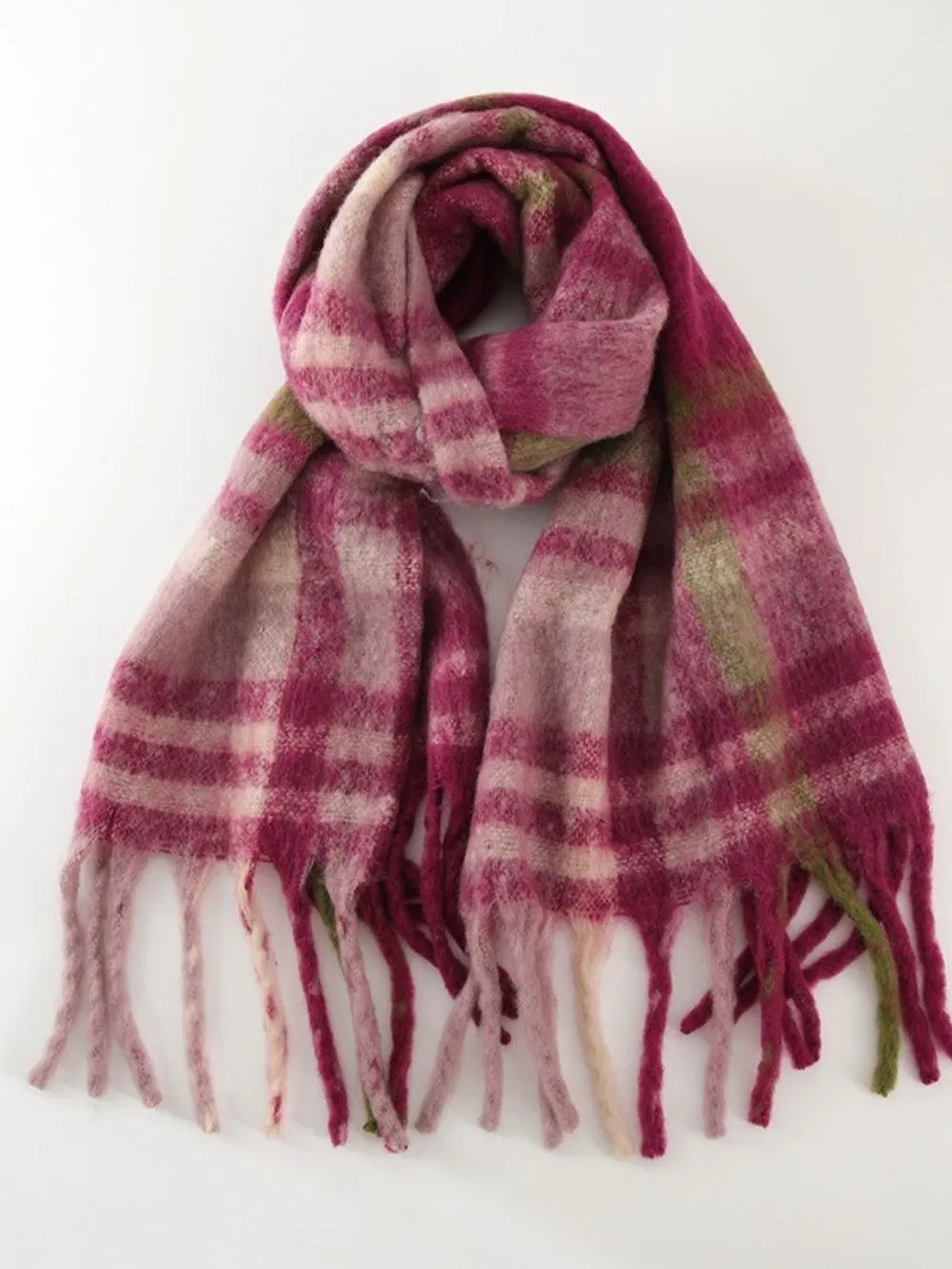 Fringe Plaid Polyester Scarf - MAD RUFFI