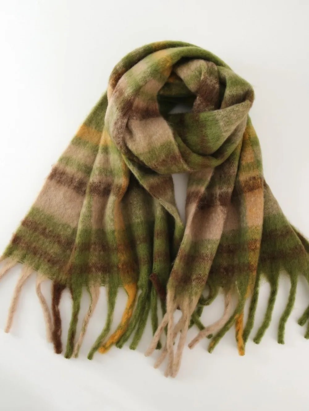 Fringe Plaid Polyester Scarf - MAD RUFFI