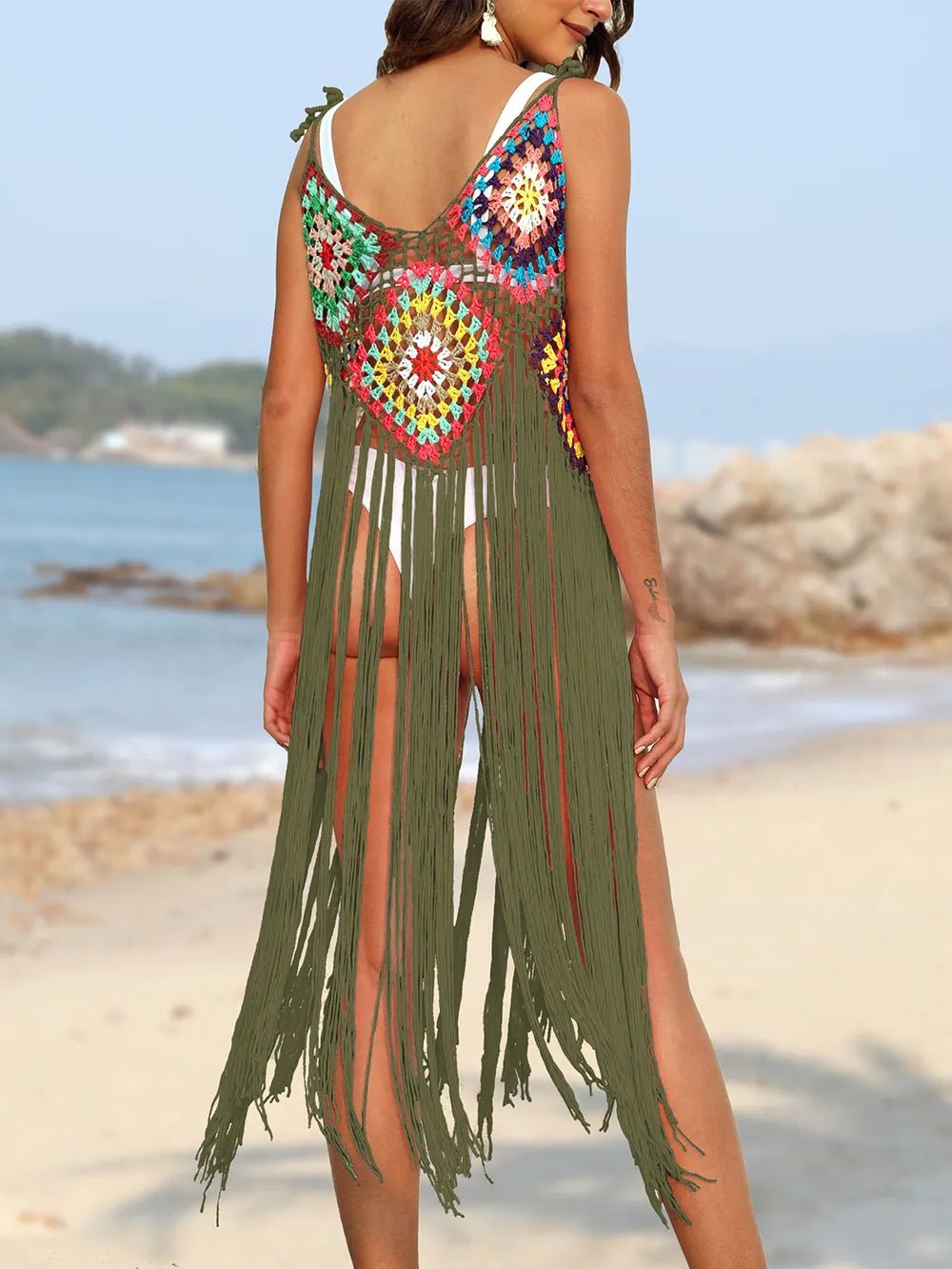 Fringe Spaghetti Strap Cover - Up - MAD RUFFI