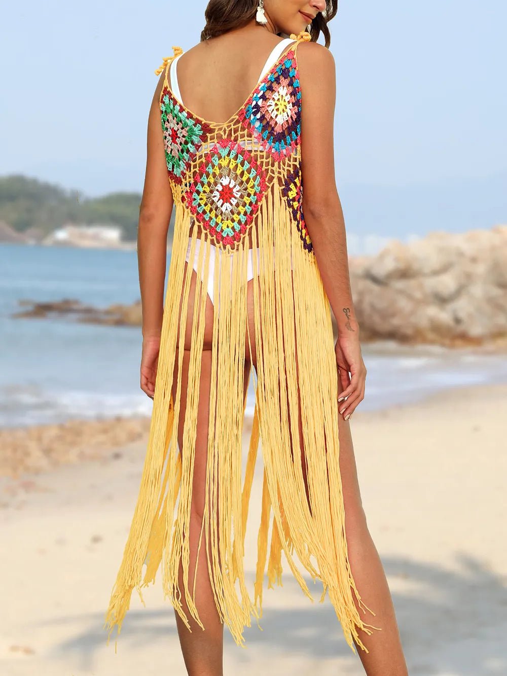 Fringe Spaghetti Strap Cover - Up - MAD RUFFI