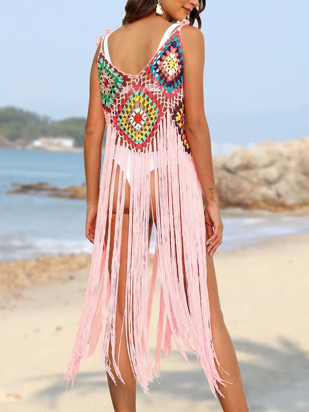 Fringe Spaghetti Strap Cover - Up - MAD RUFFI