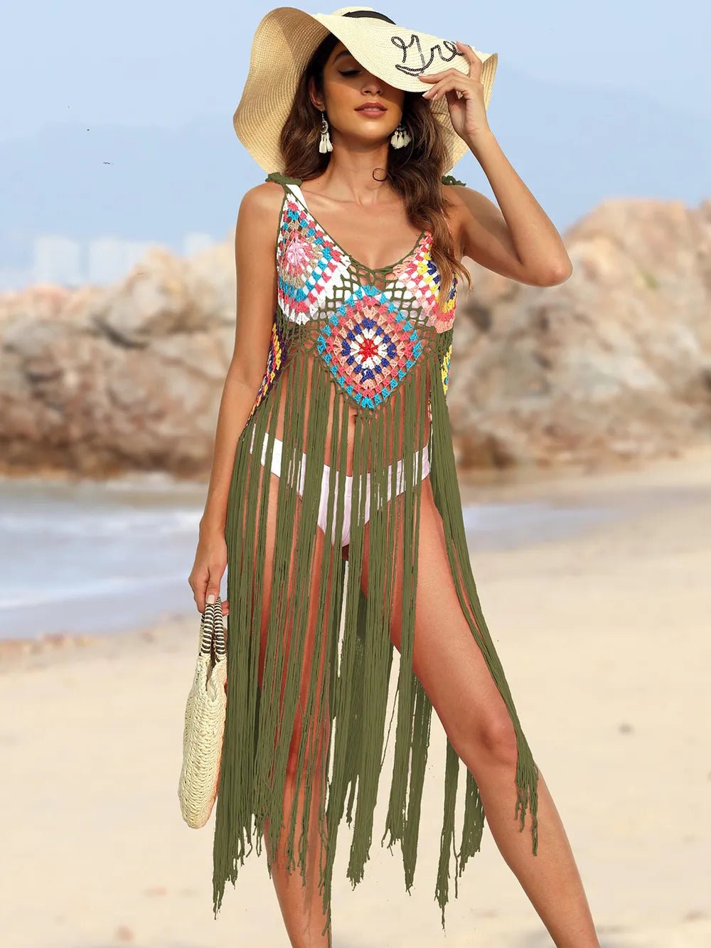 Fringe Spaghetti Strap Cover - Up - MAD RUFFI