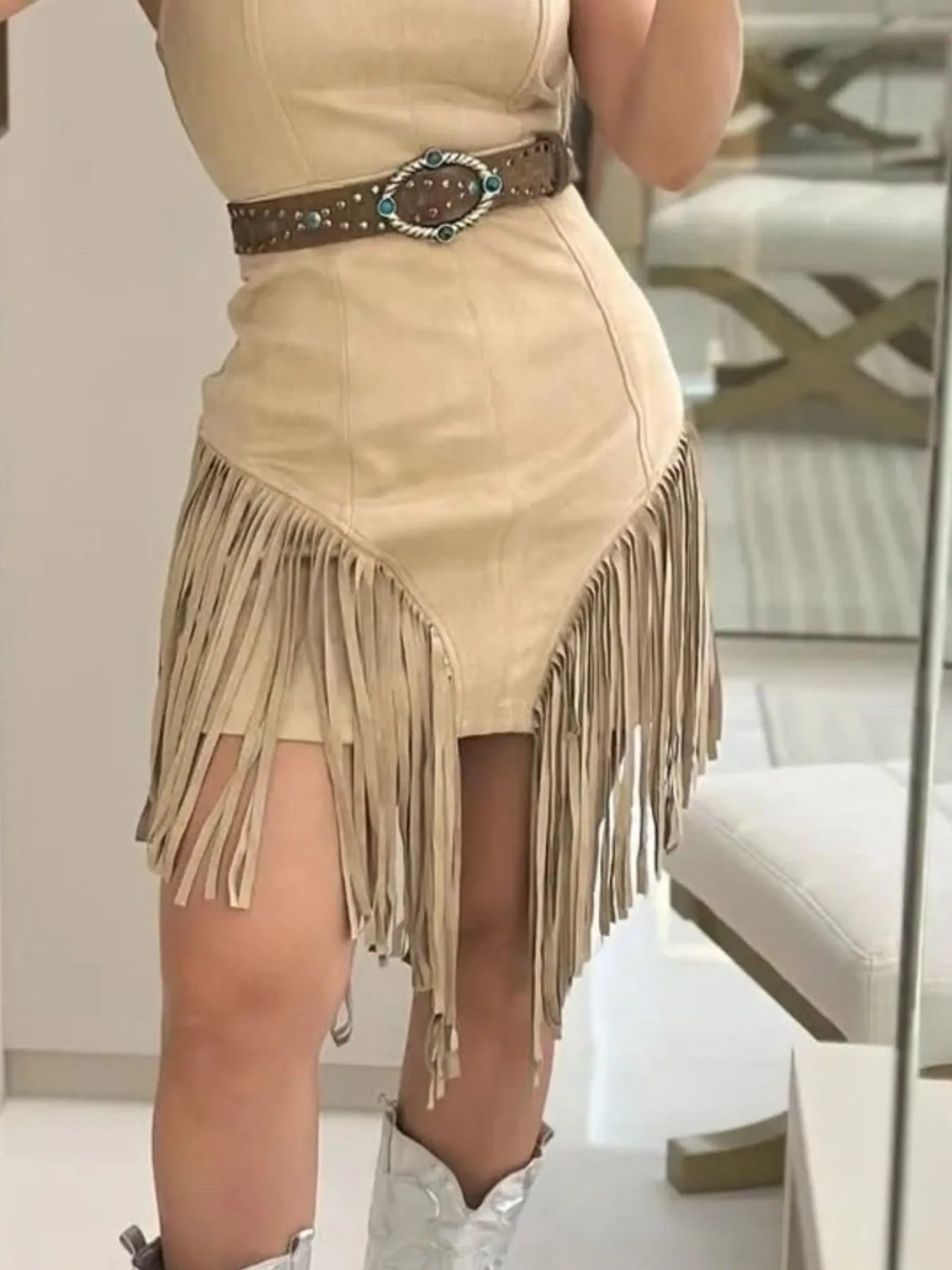 Fringe Square Neck Bodycon Mini Dress - MAD RUFFI