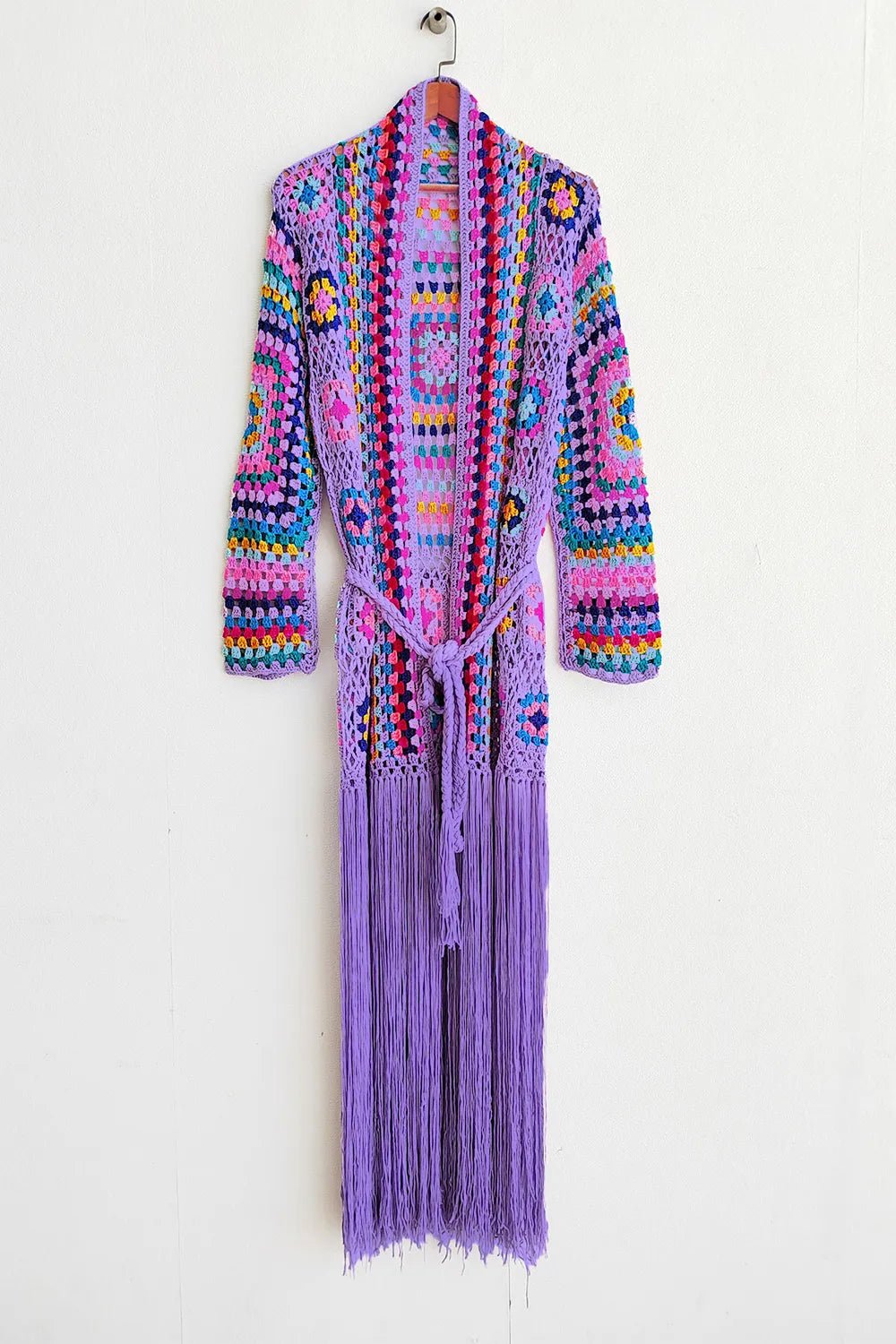 Fringe Tied Long Sleeve Cardigan - MAD RUFFI