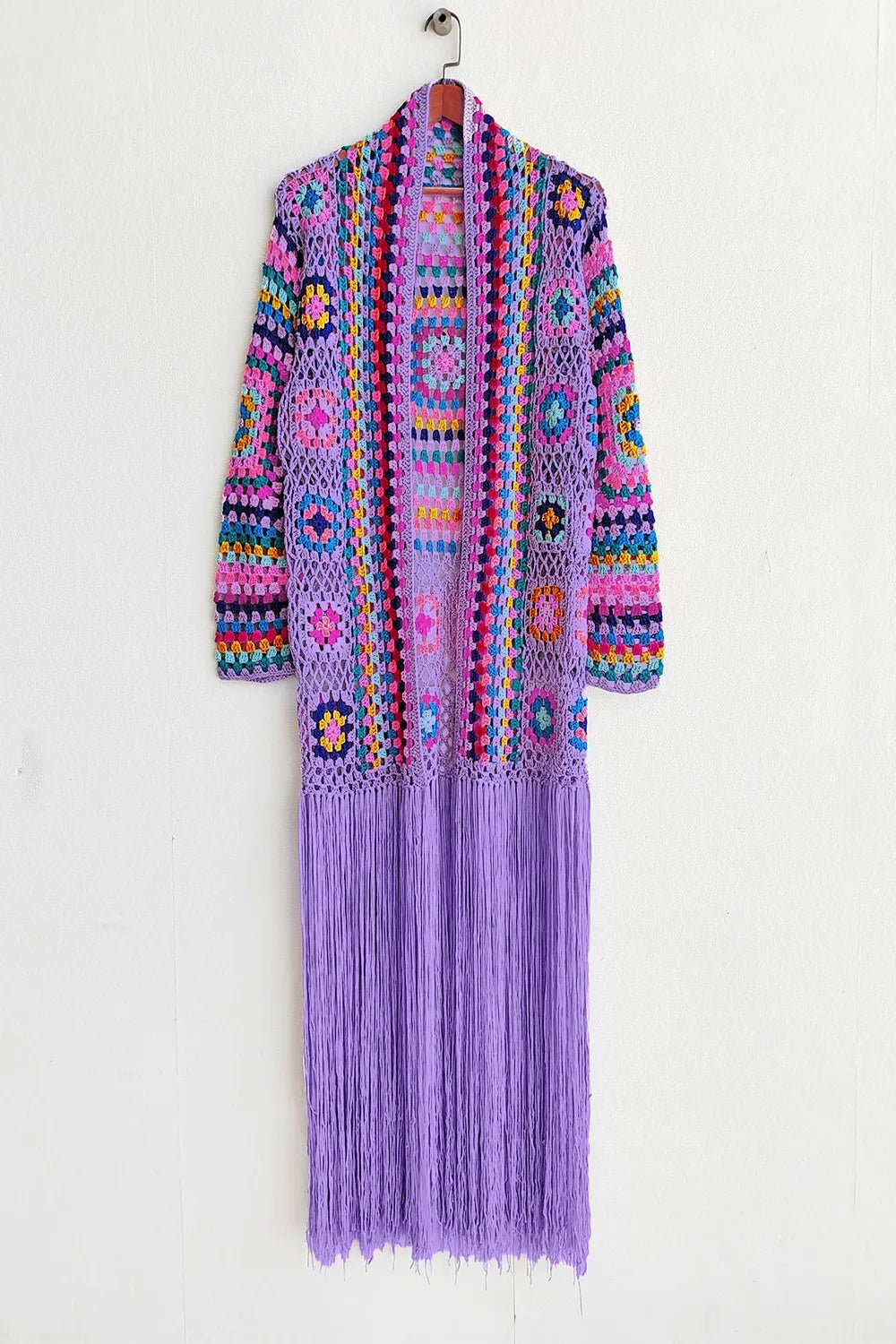 Fringe Tied Long Sleeve Cardigan - MAD RUFFI