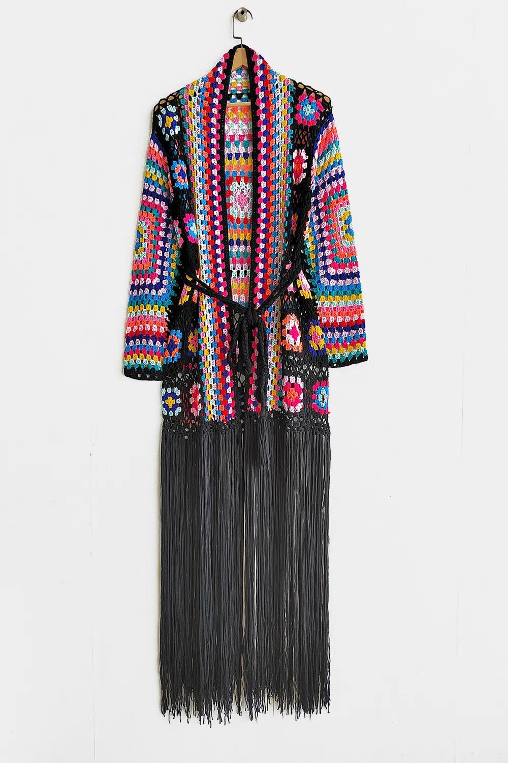 Fringe Tied Long Sleeve Cardigan - MAD RUFFI