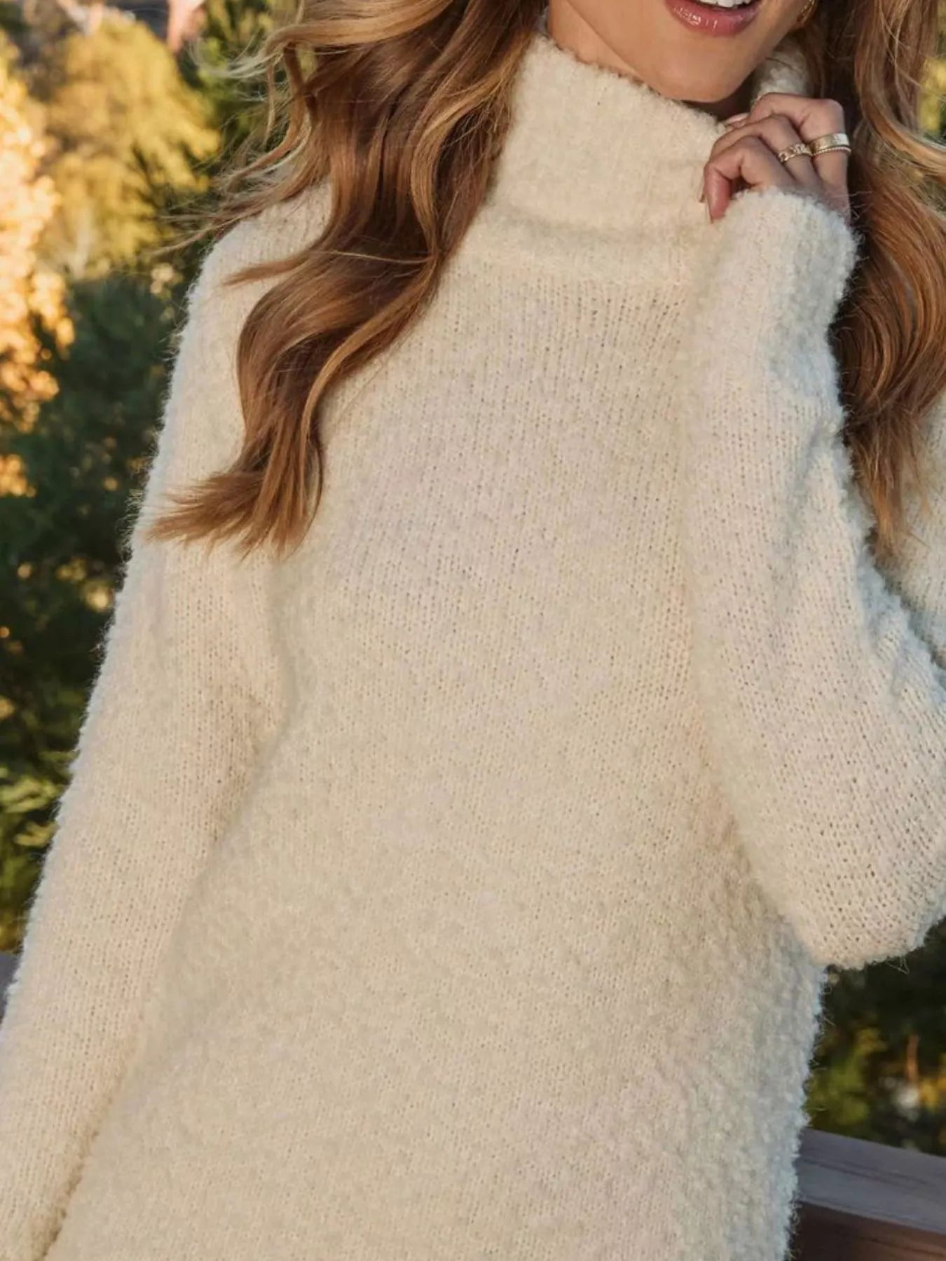 Fringe Turtleneck Long Sleeve Sweater Dress - MAD RUFFI