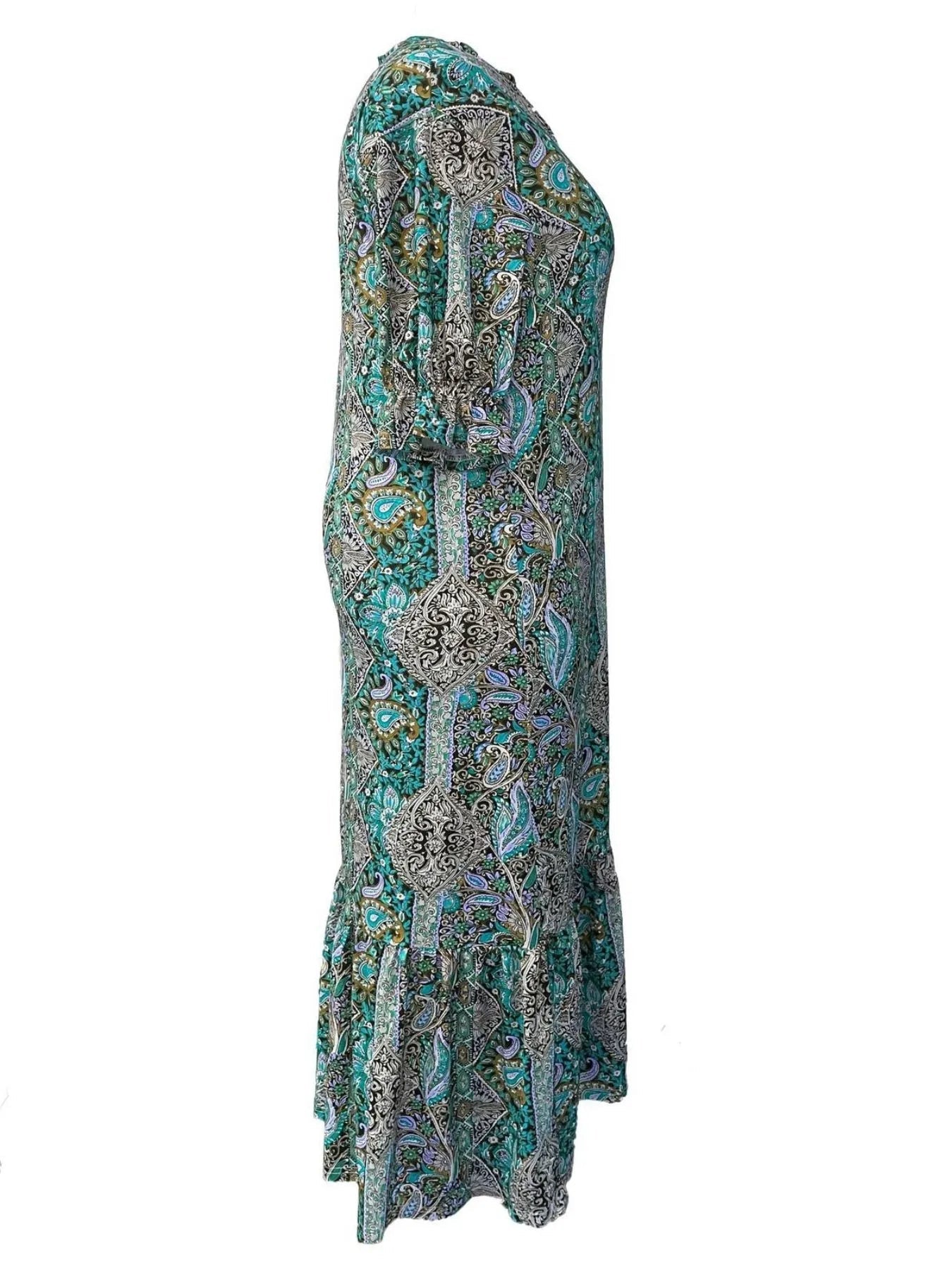 Full Size Bohemian Paisley Print Ruffle Hem Midi Dress Plus Size - MAD RUFFI