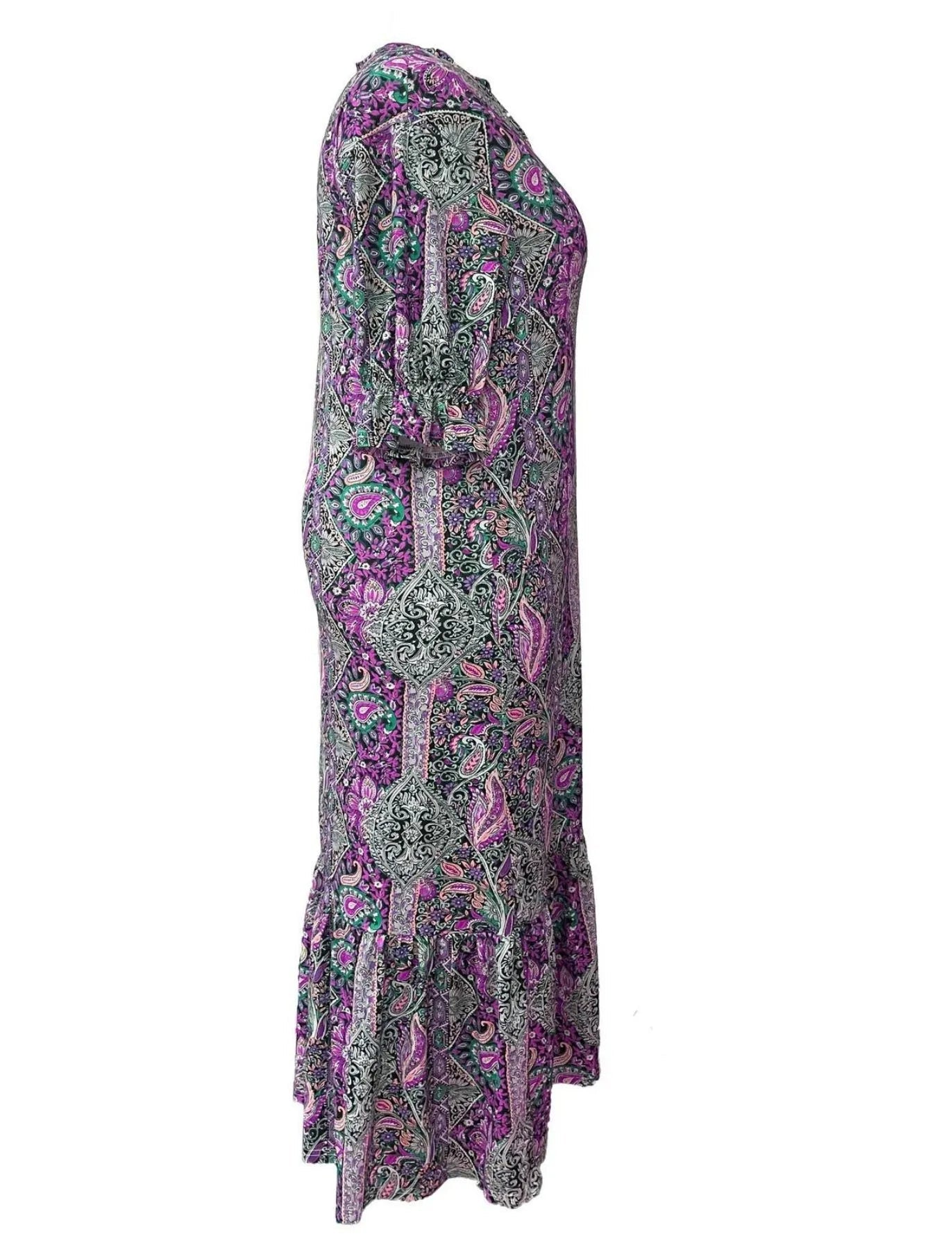 Full Size Bohemian Paisley Print Ruffle Hem Midi Dress Plus Size - MAD RUFFI