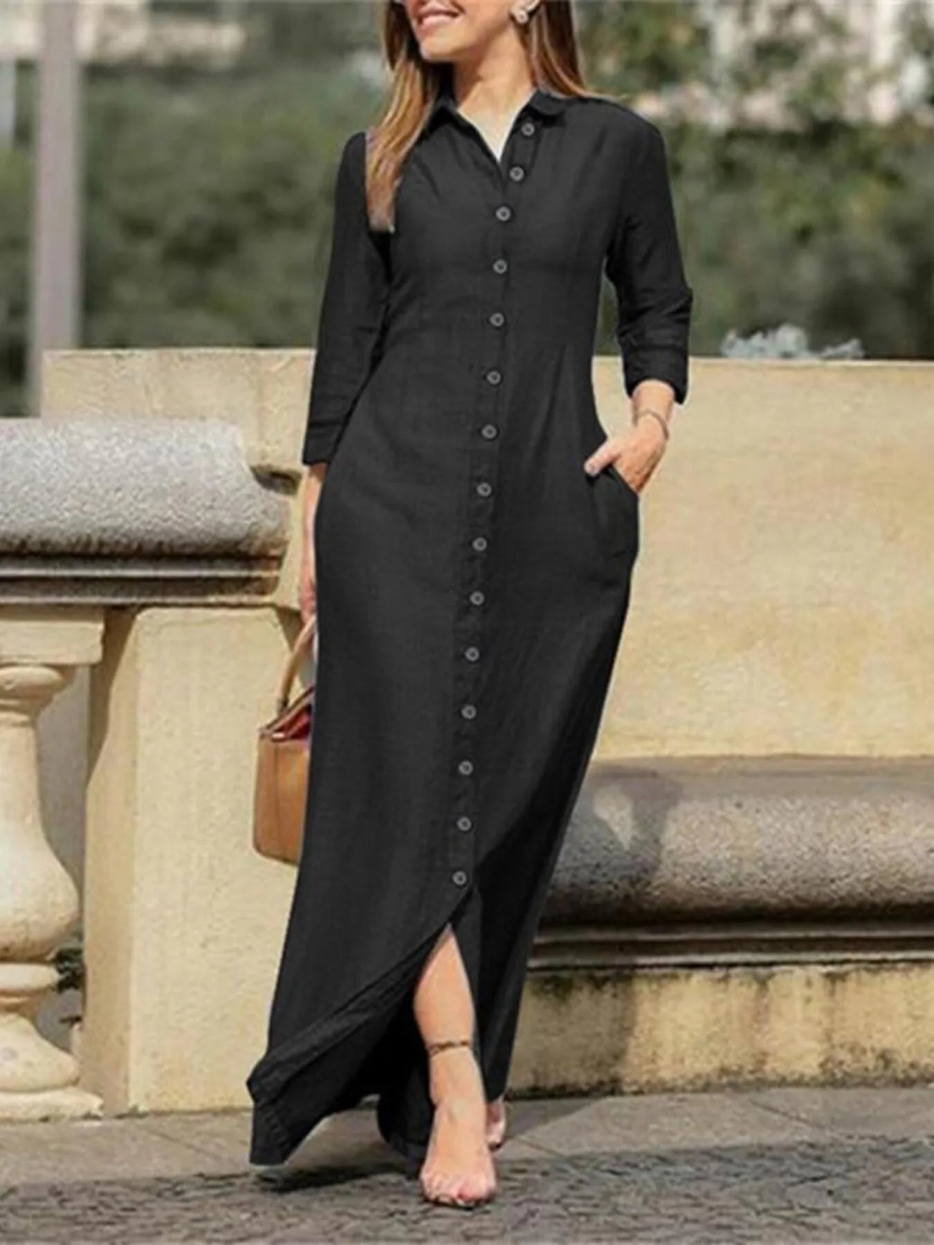 Full Size Button-Down Maxi Denim Dress Plus Size - MAD RUFFI Full Size Button-Down Maxi Denim Dress Plus Size - MAD RUFFI
