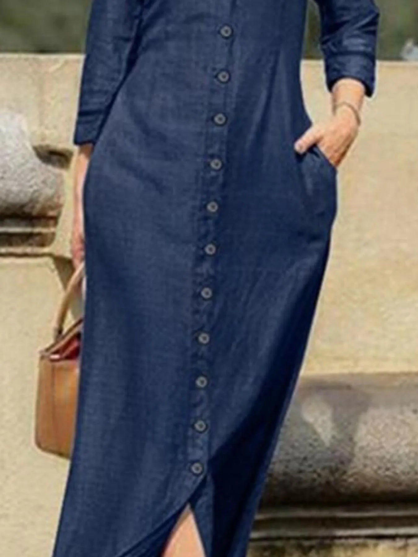 Full Size Button - Down Maxi Denim Dress Plus Size - MAD RUFFI