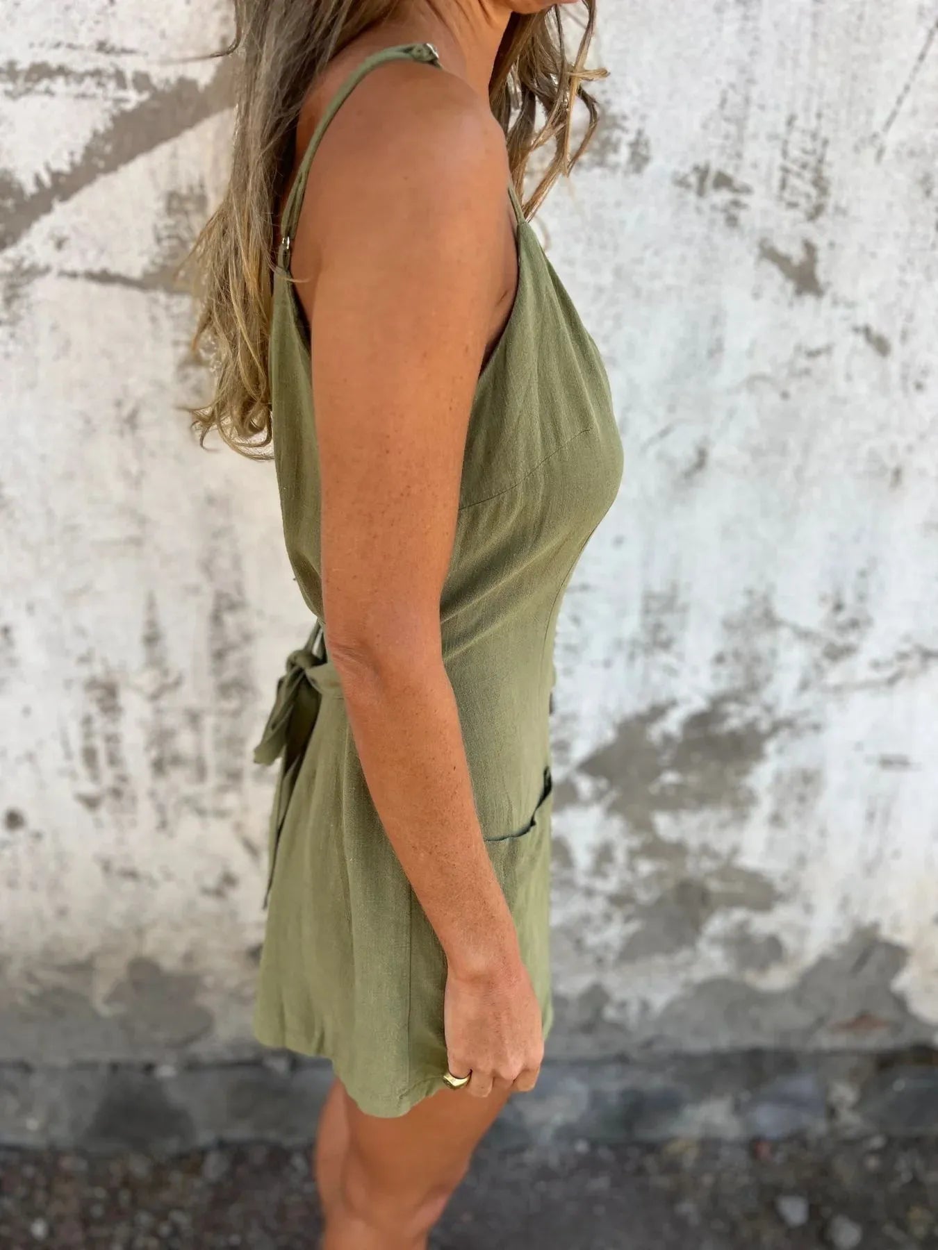 Full Size Button - Front Belted Cami Romper Plus Size - MAD RUFFI