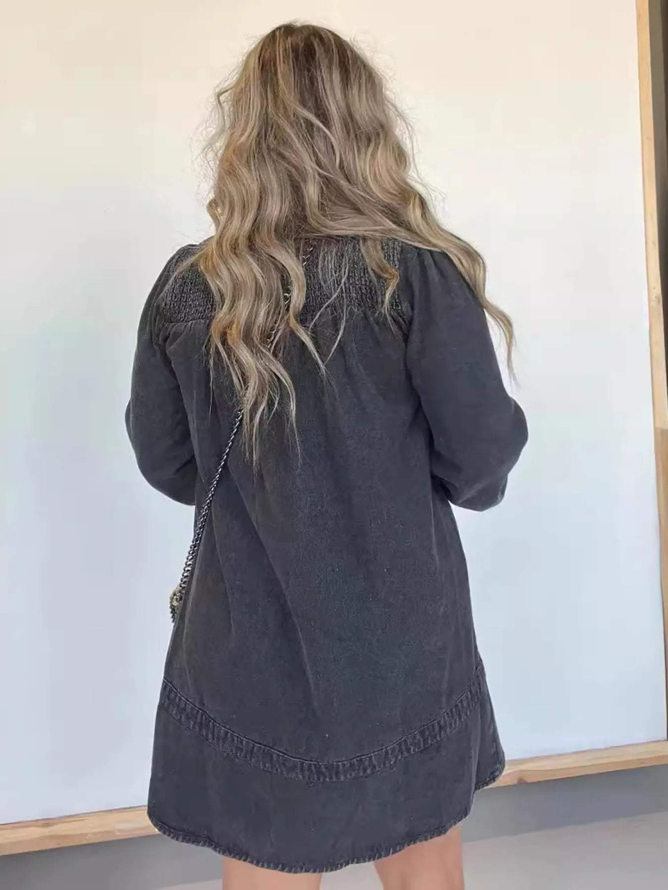 Full Size Button Front Long Sleeve Denim Dress Plus Size - MAD RUFFI