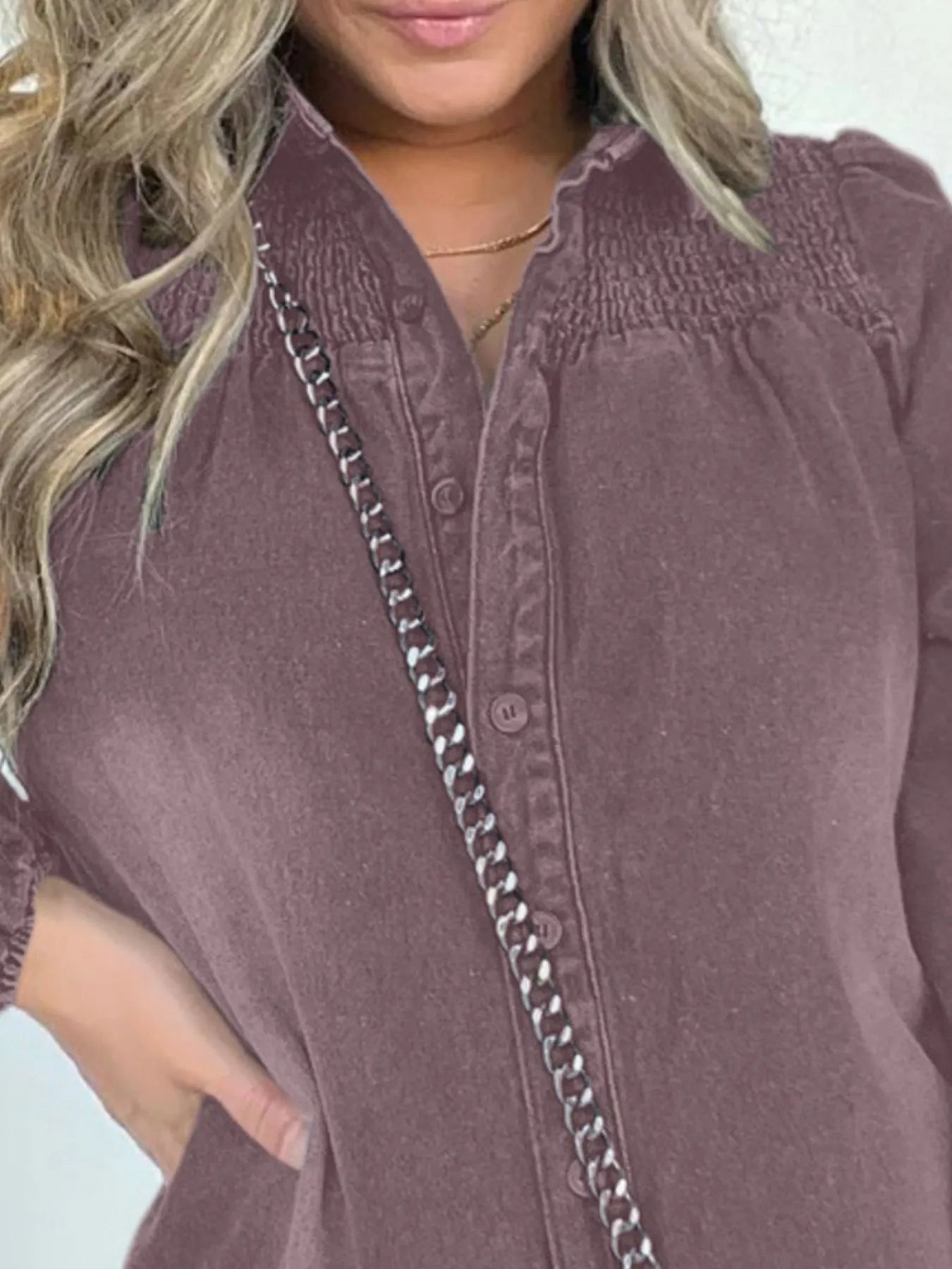 Full Size Button Front Long Sleeve Denim Dress Plus Size - MAD RUFFI