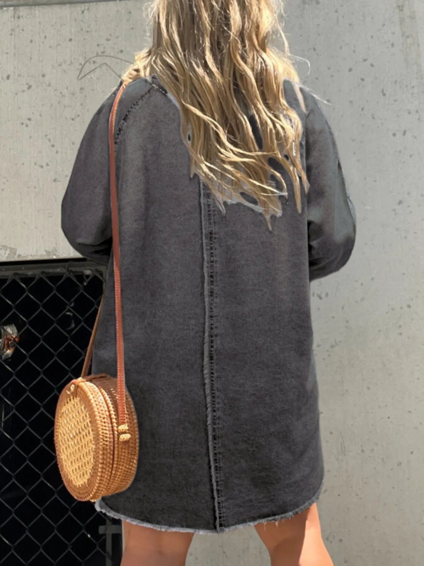 Full Size Button - Front Long Sleeve Denim Shirt Dress Plus Size - MAD RUFFI