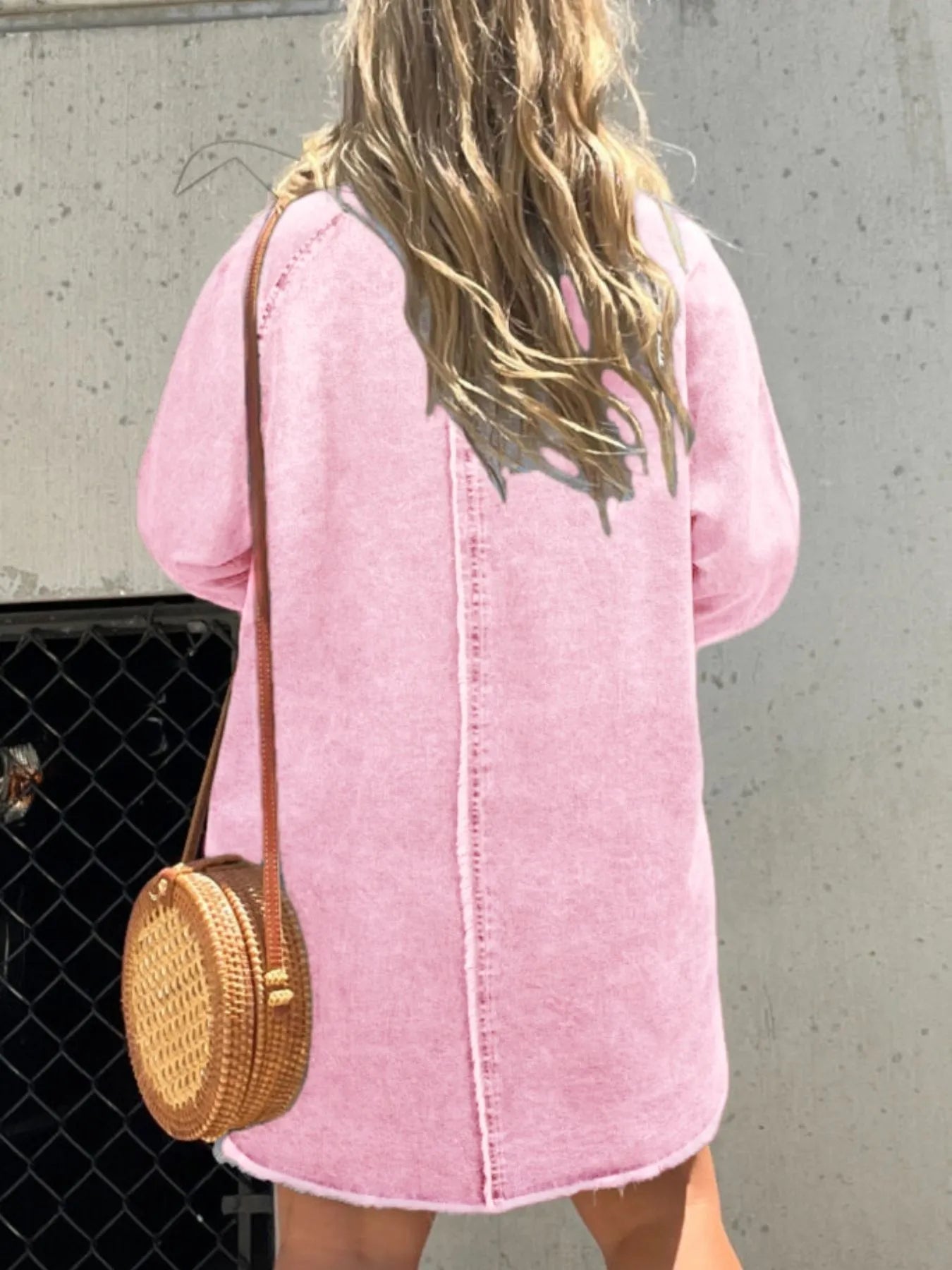 Full Size Button - Front Long Sleeve Denim Shirt Dress Plus Size - MAD RUFFI