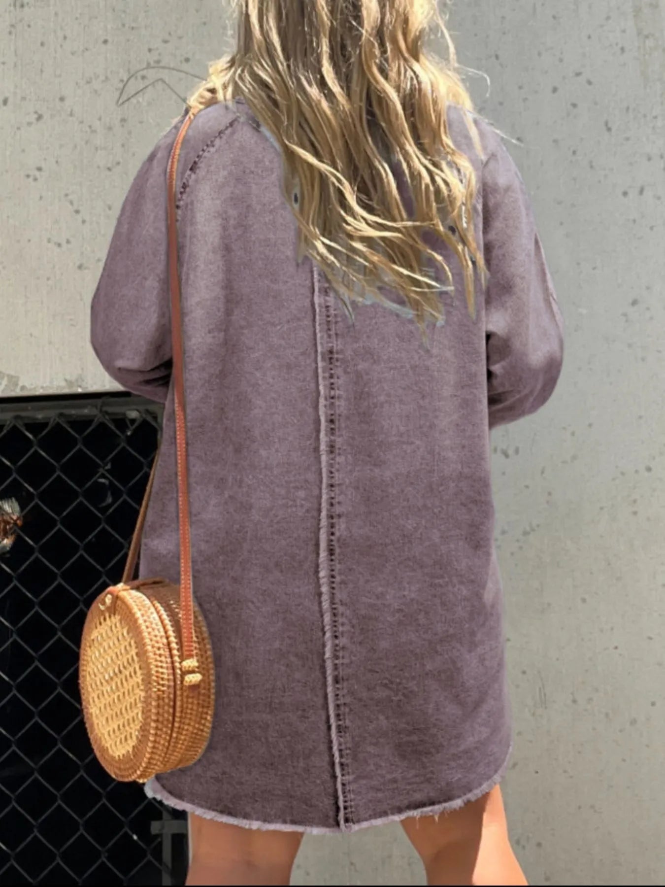 Full Size Button - Front Long Sleeve Denim Shirt Dress Plus Size - MAD RUFFI