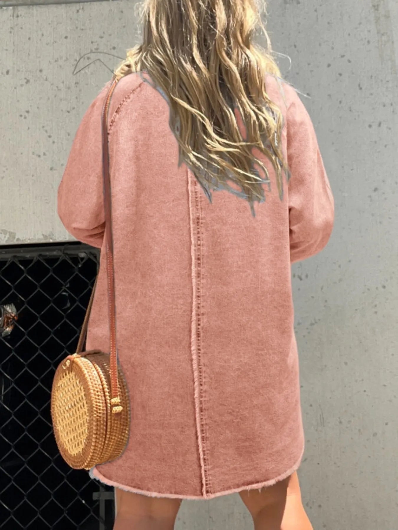 Full Size Button - Front Long Sleeve Denim Shirt Dress Plus Size - MAD RUFFI