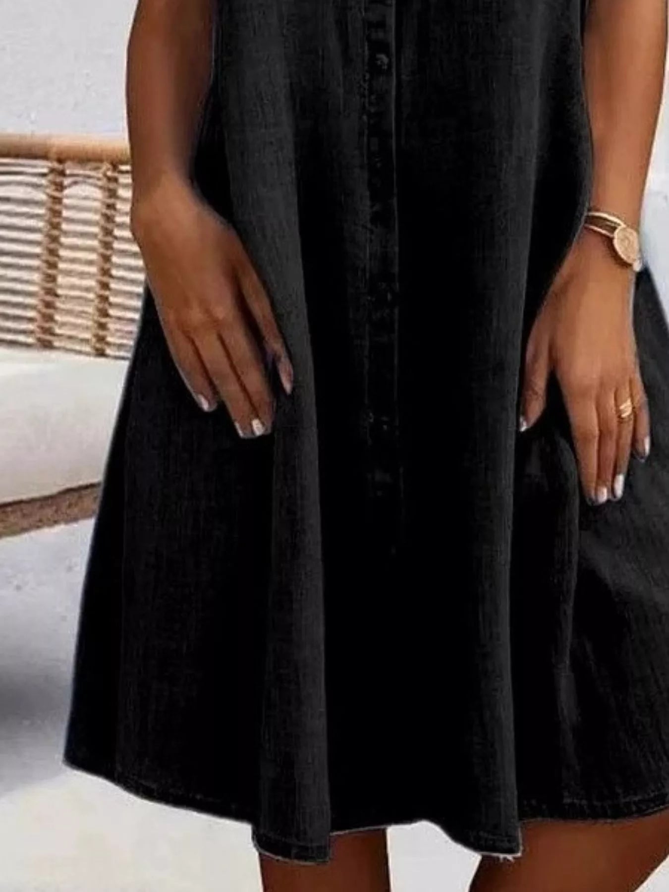 Full Size Button - Front Short Sleeve Denim Dress Plus Size - MAD RUFFI