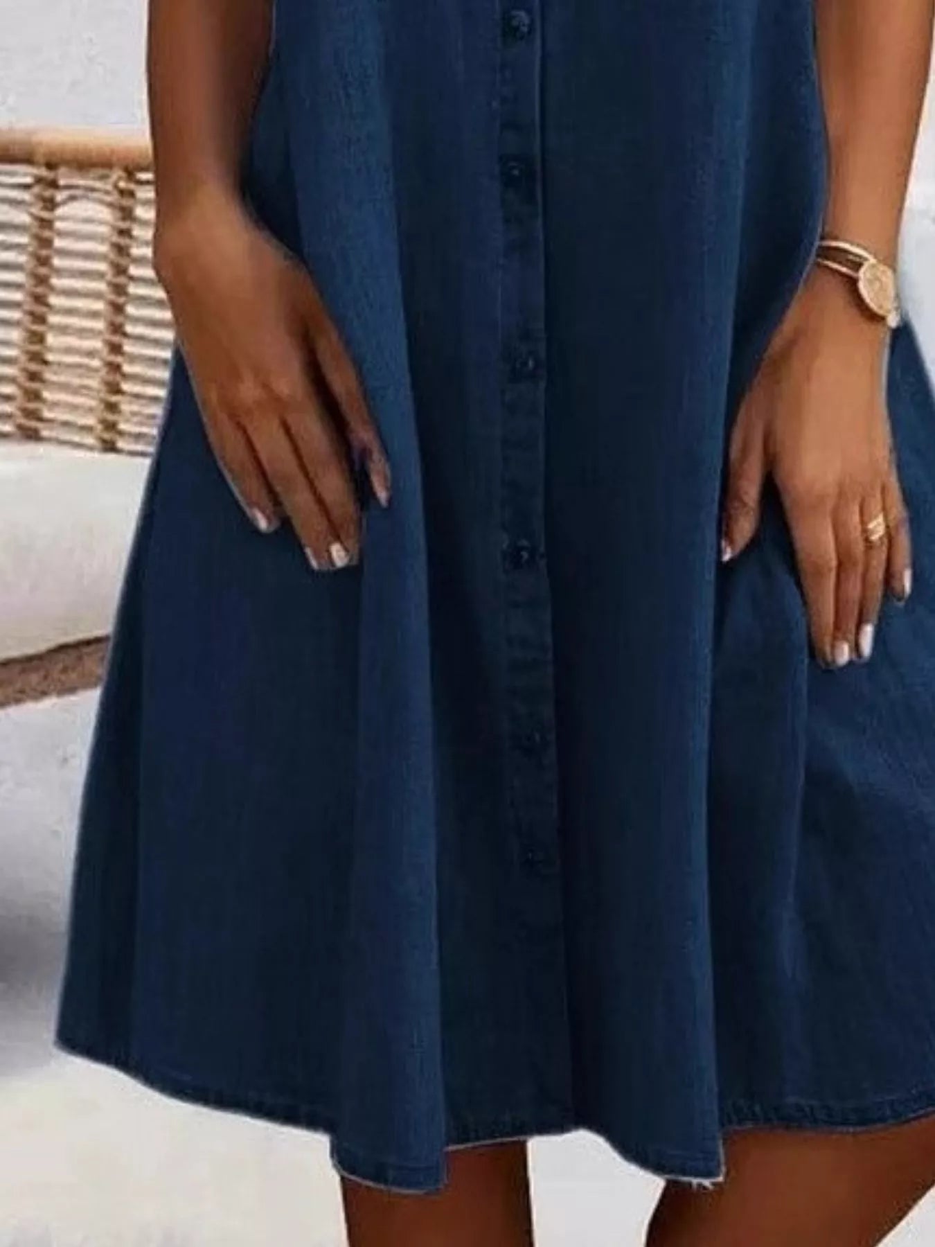 Full Size Button - Front Short Sleeve Denim Dress Plus Size - MAD RUFFI