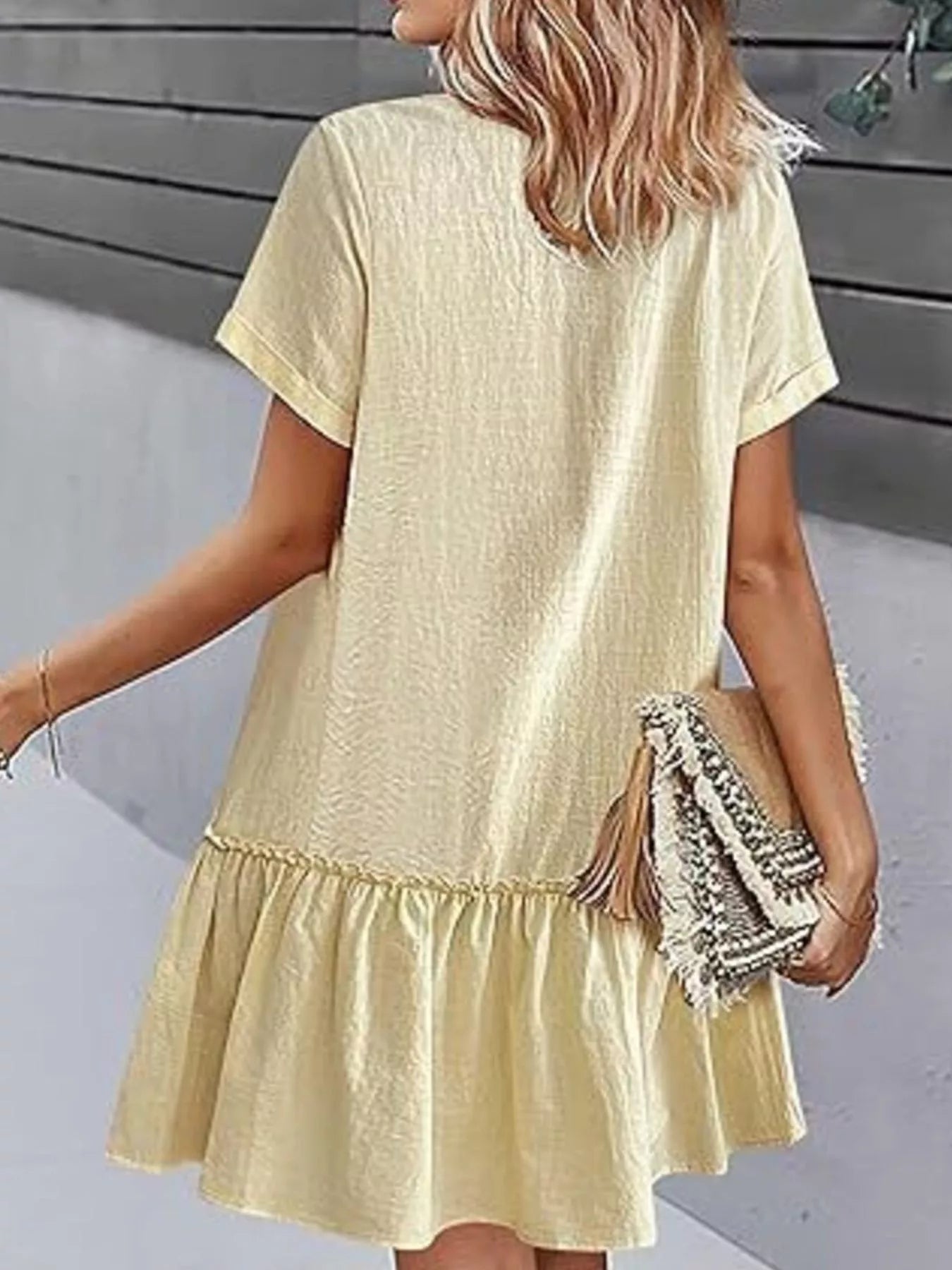 Full Size Button - Front Short Sleeve Tiered Dress Plus Size - MAD RUFFI