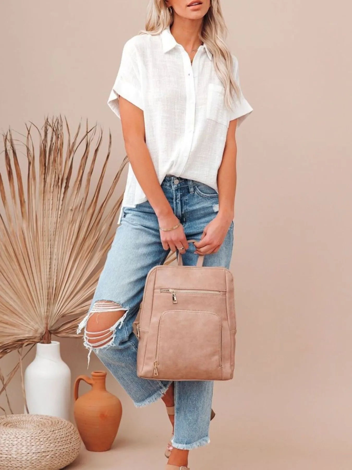 Full Size Button Up Short Sleeve Shirt Plus Size - MAD RUFFI