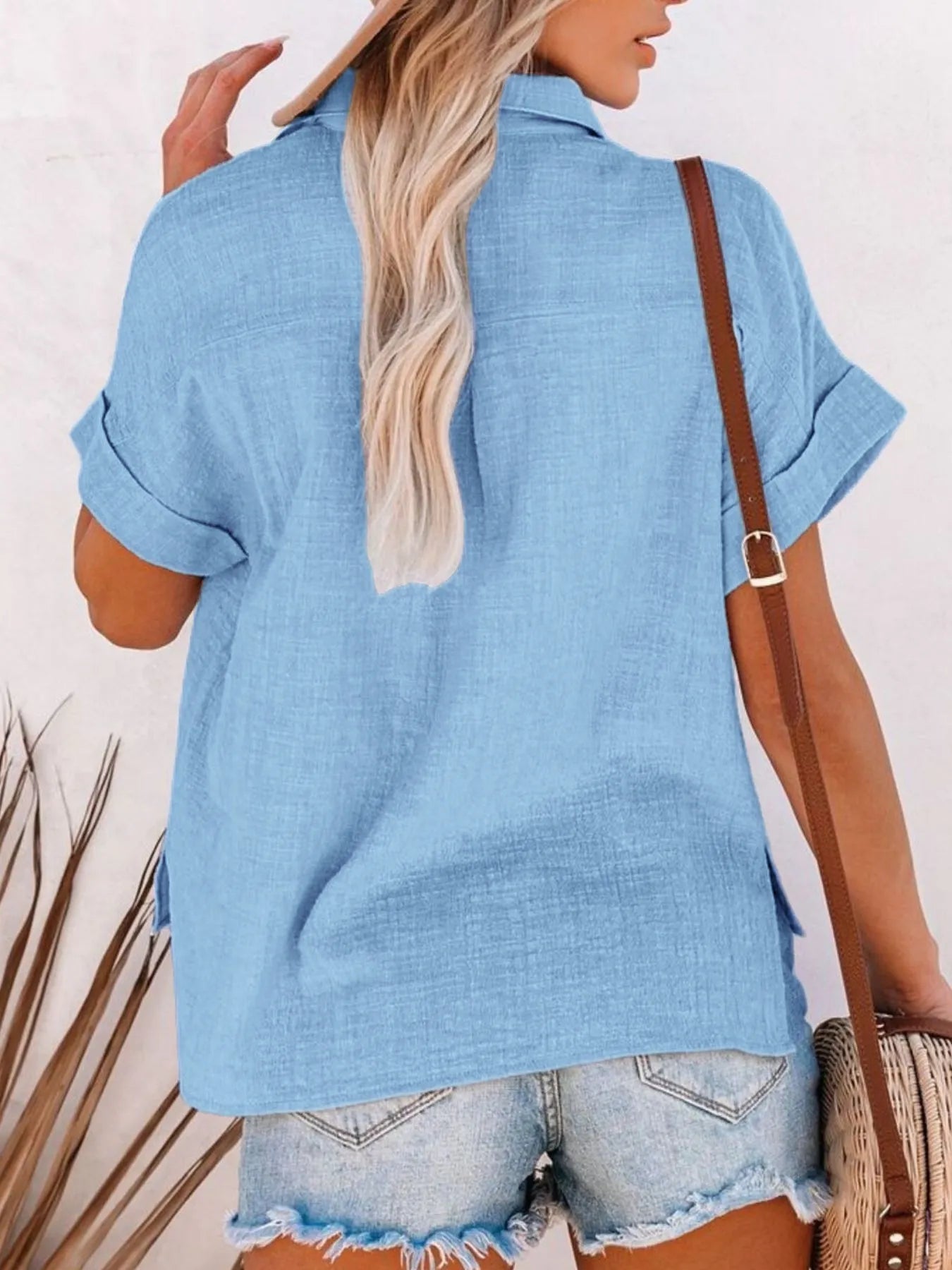 Full Size Button Up Short Sleeve Shirt Plus Size - MAD RUFFI