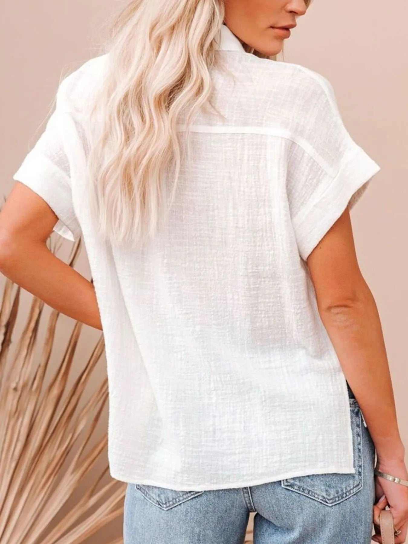 Full Size Button Up Short Sleeve Shirt Plus Size - MAD RUFFI