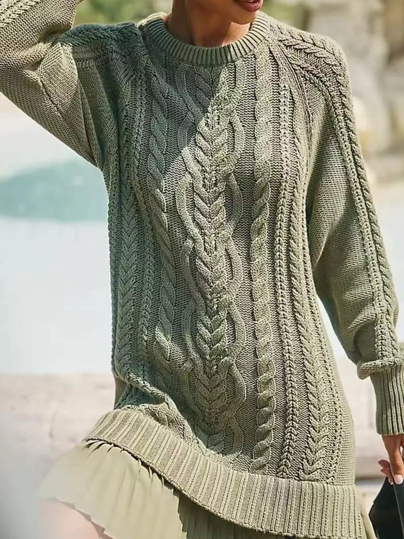 Full Size Cable - Knit Mini Sweater Dress Plus Size - MAD RUFFI Full Size Cable - Knit Mini Sweater Dress Plus Size - MAD RUFFI