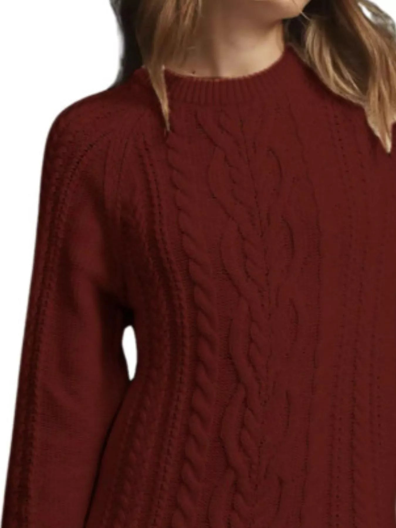 Full Size Cable - Knit Mini Sweater Dress Plus Size - MAD RUFFI