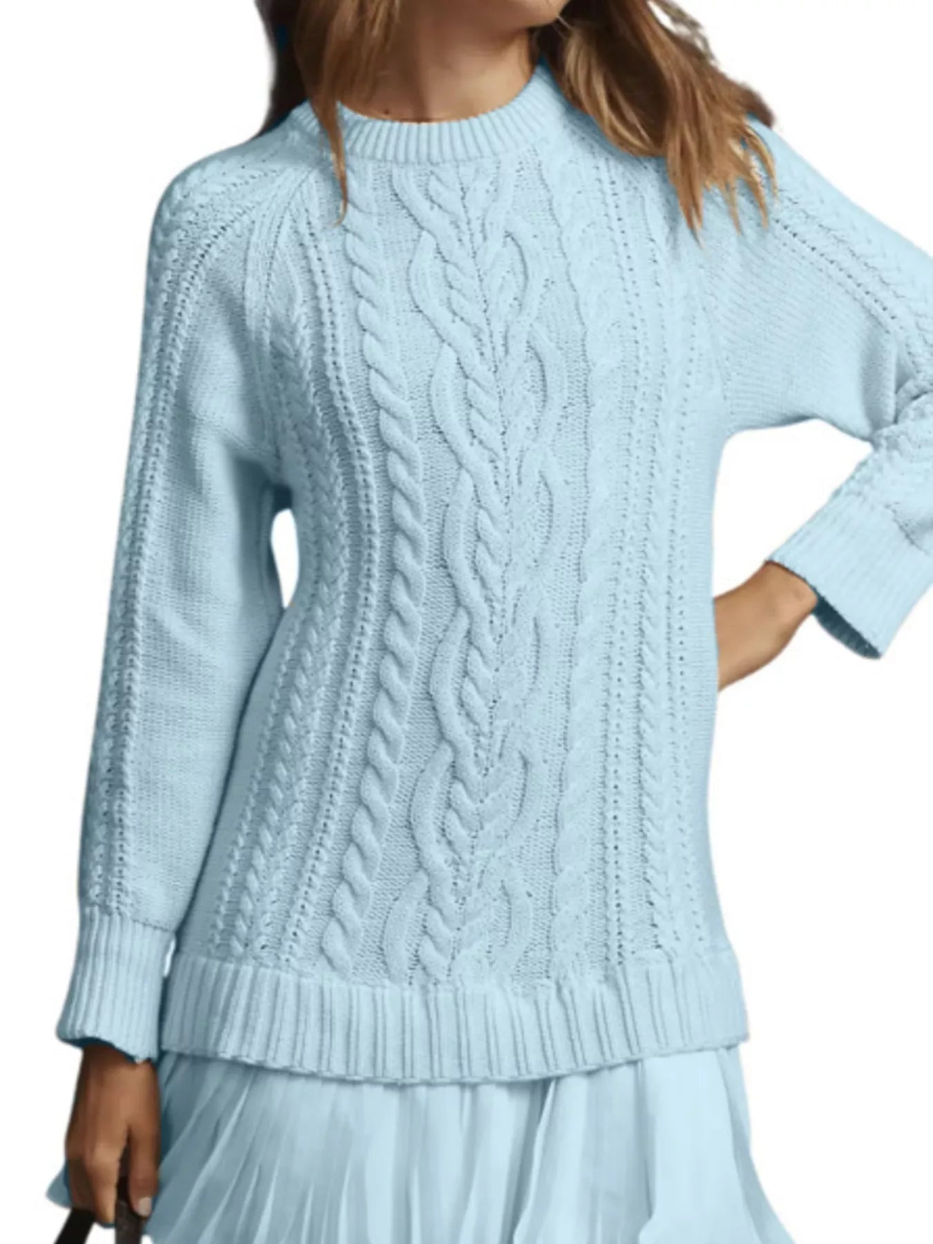 Full Size Cable - Knit Mini Sweater Dress Plus Size - MAD RUFFI