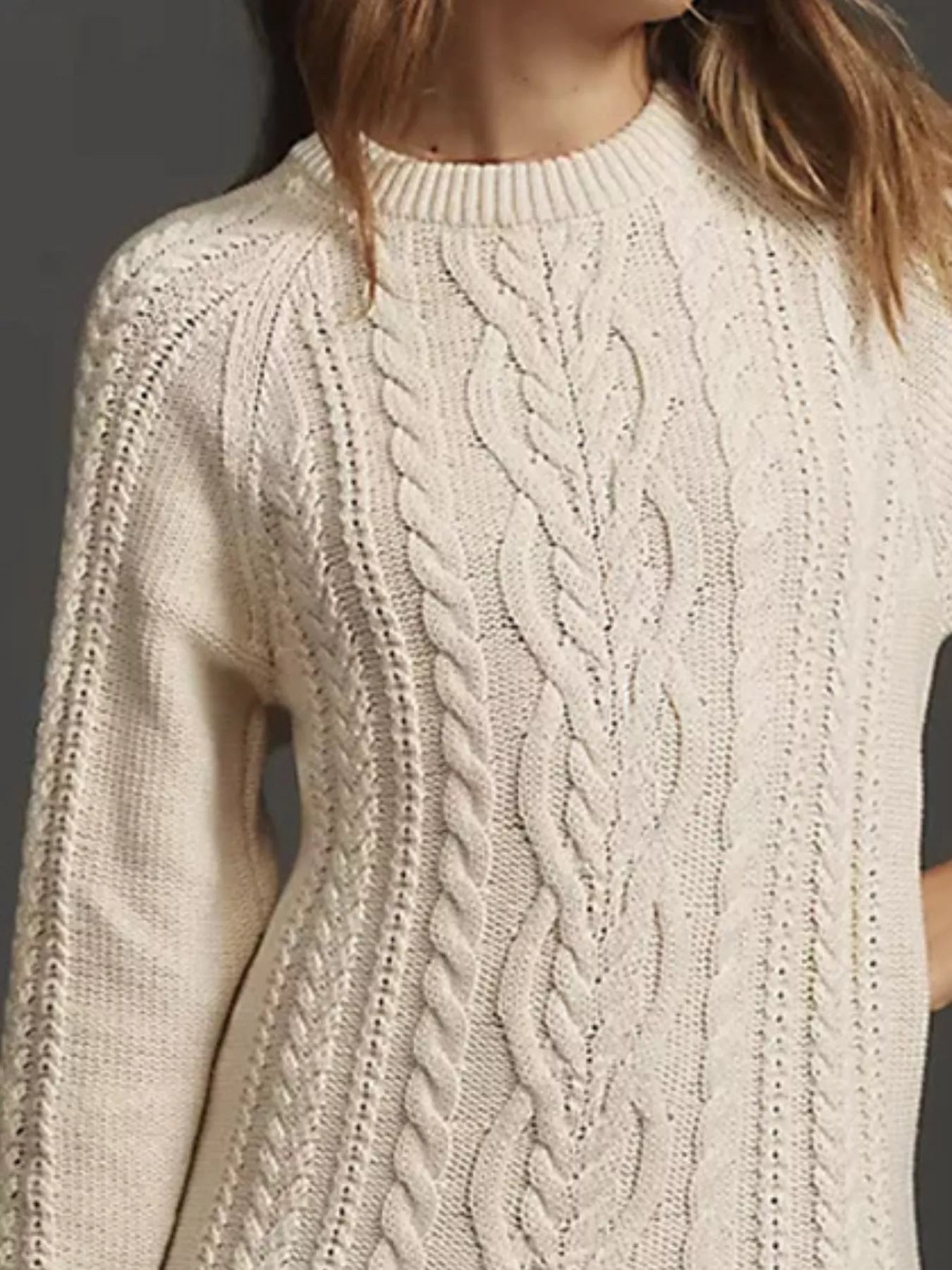 Full Size Cable - Knit Mini Sweater Dress Plus Size - MAD RUFFI