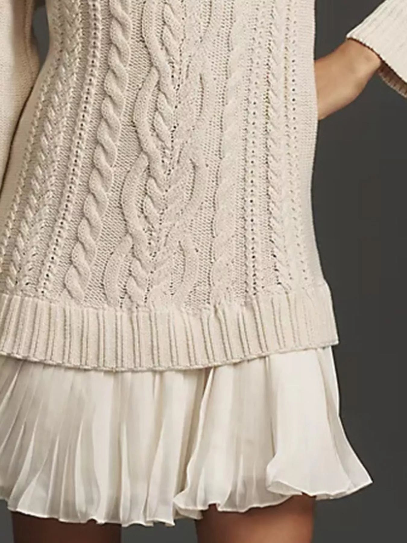 Full Size Cable - Knit Mini Sweater Dress Plus Size - MAD RUFFI