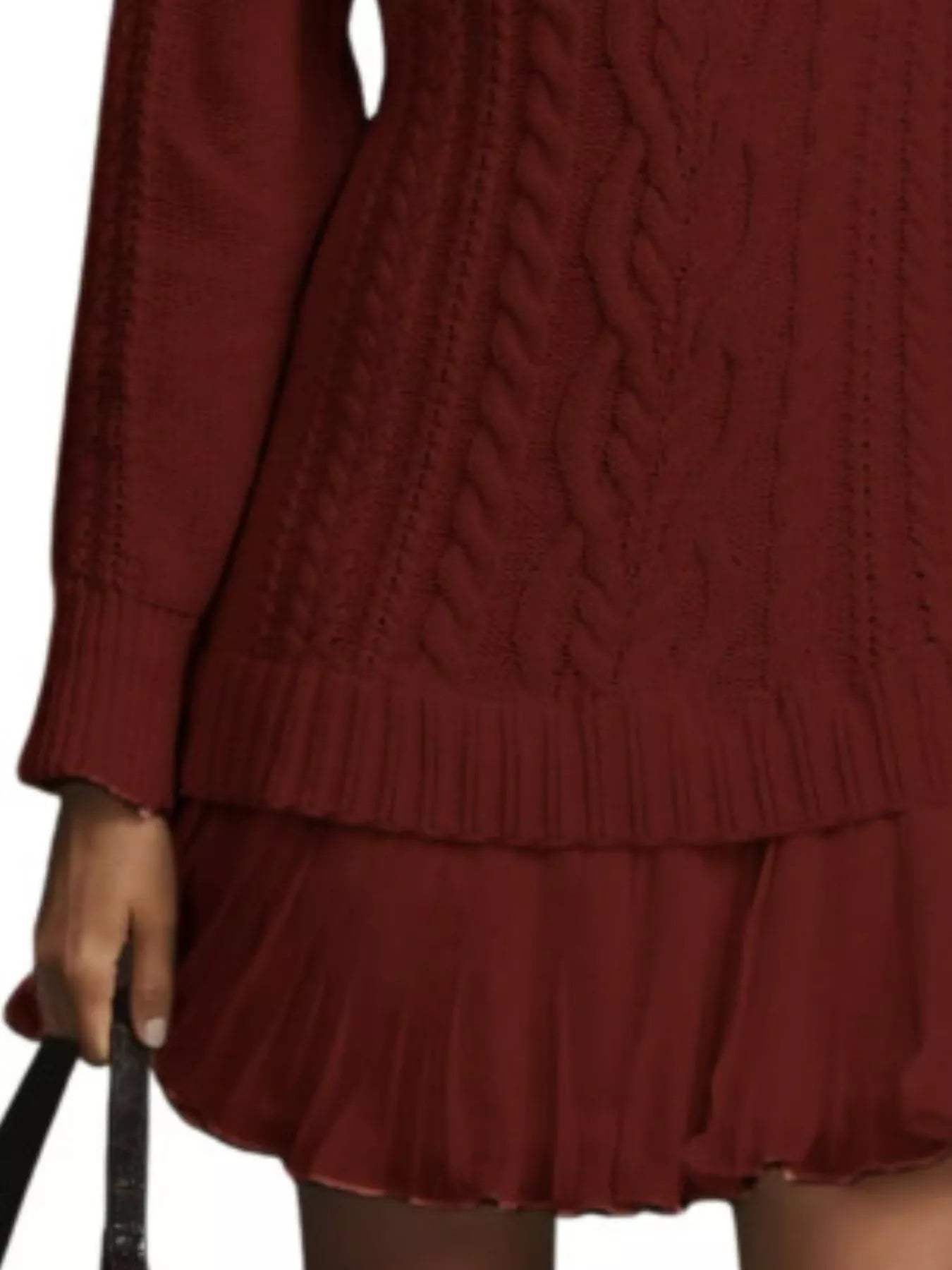 Full Size Cable - Knit Mini Sweater Dress Plus Size - MAD RUFFI