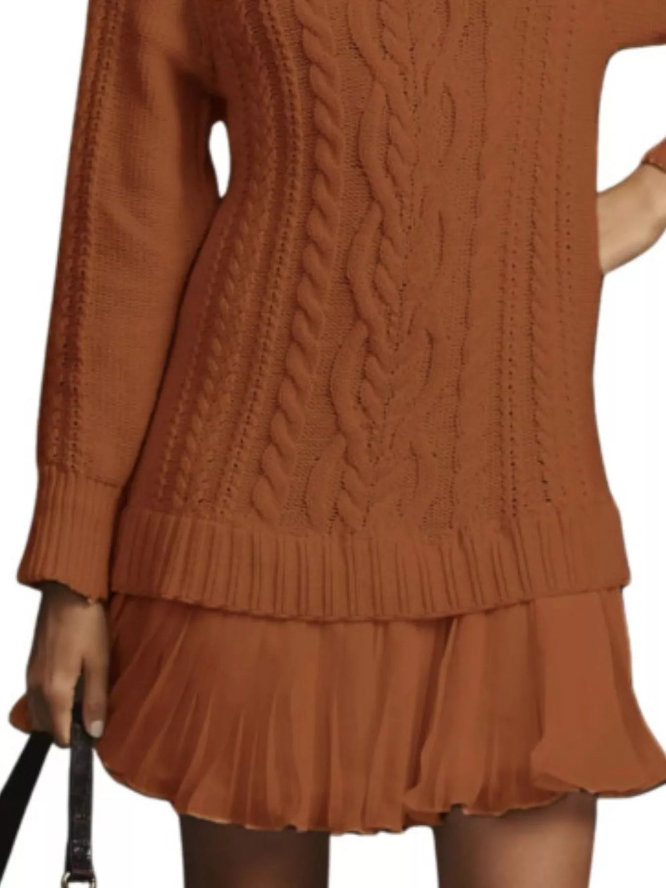 Full Size Cable - Knit Mini Sweater Dress Plus Size - MAD RUFFI
