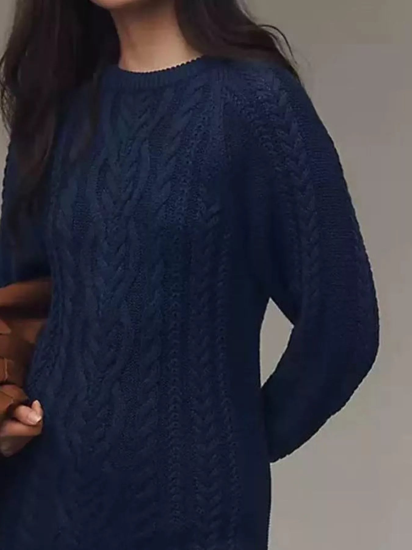 Full Size Cable - Knit Mini Sweater Dress Plus Size - MAD RUFFI