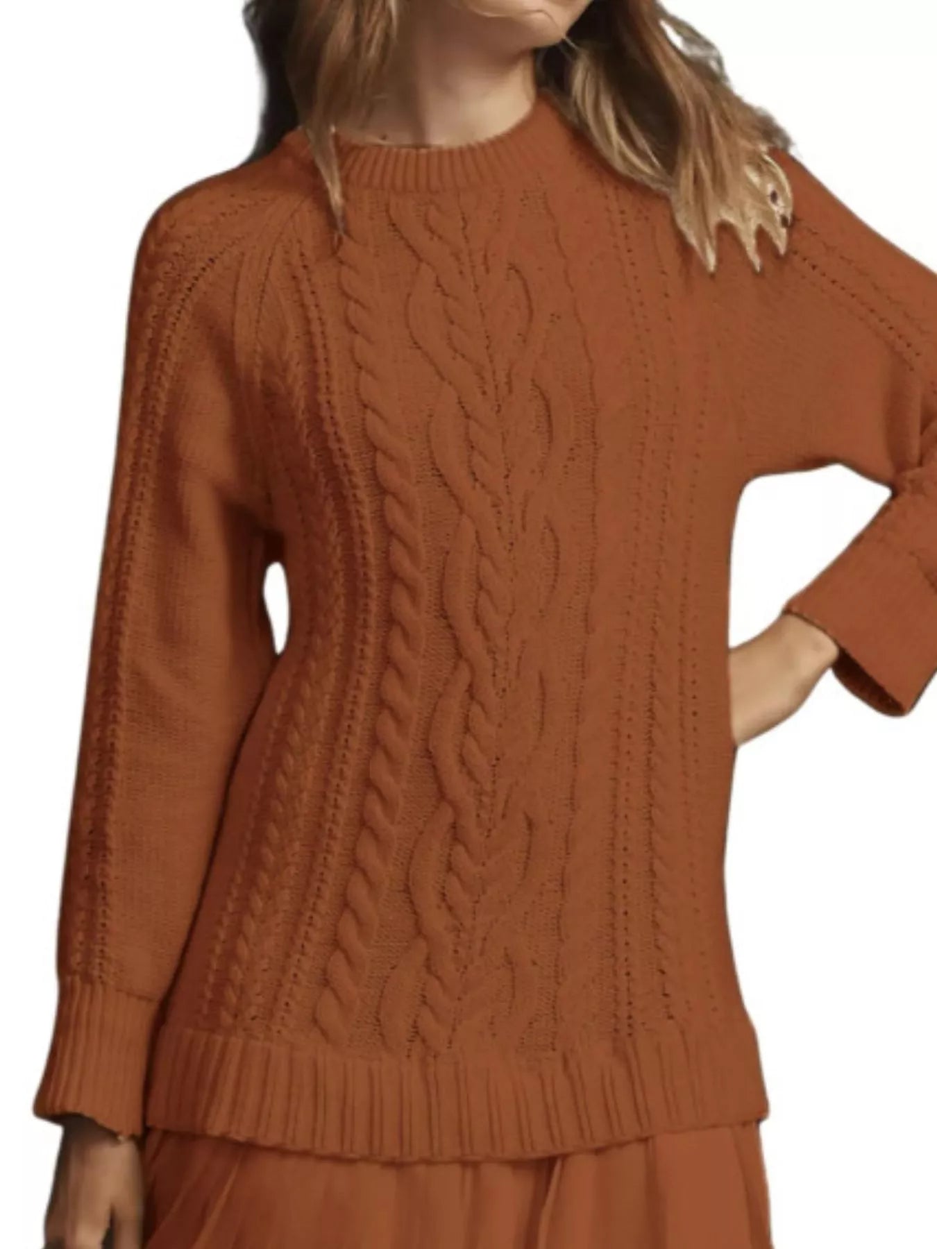 Full Size Cable - Knit Mini Sweater Dress Plus Size - MAD RUFFI